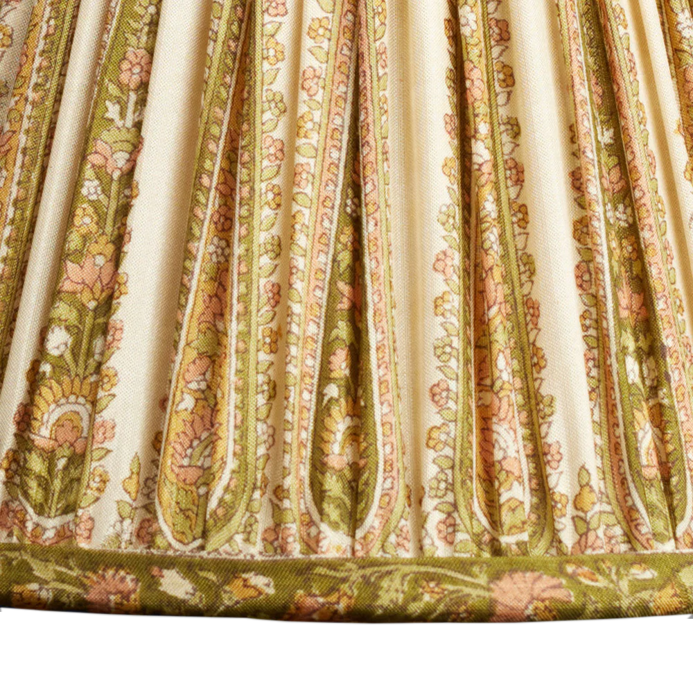 8 inch - 20 cm Cream and green floral french drum silk sari lampshade