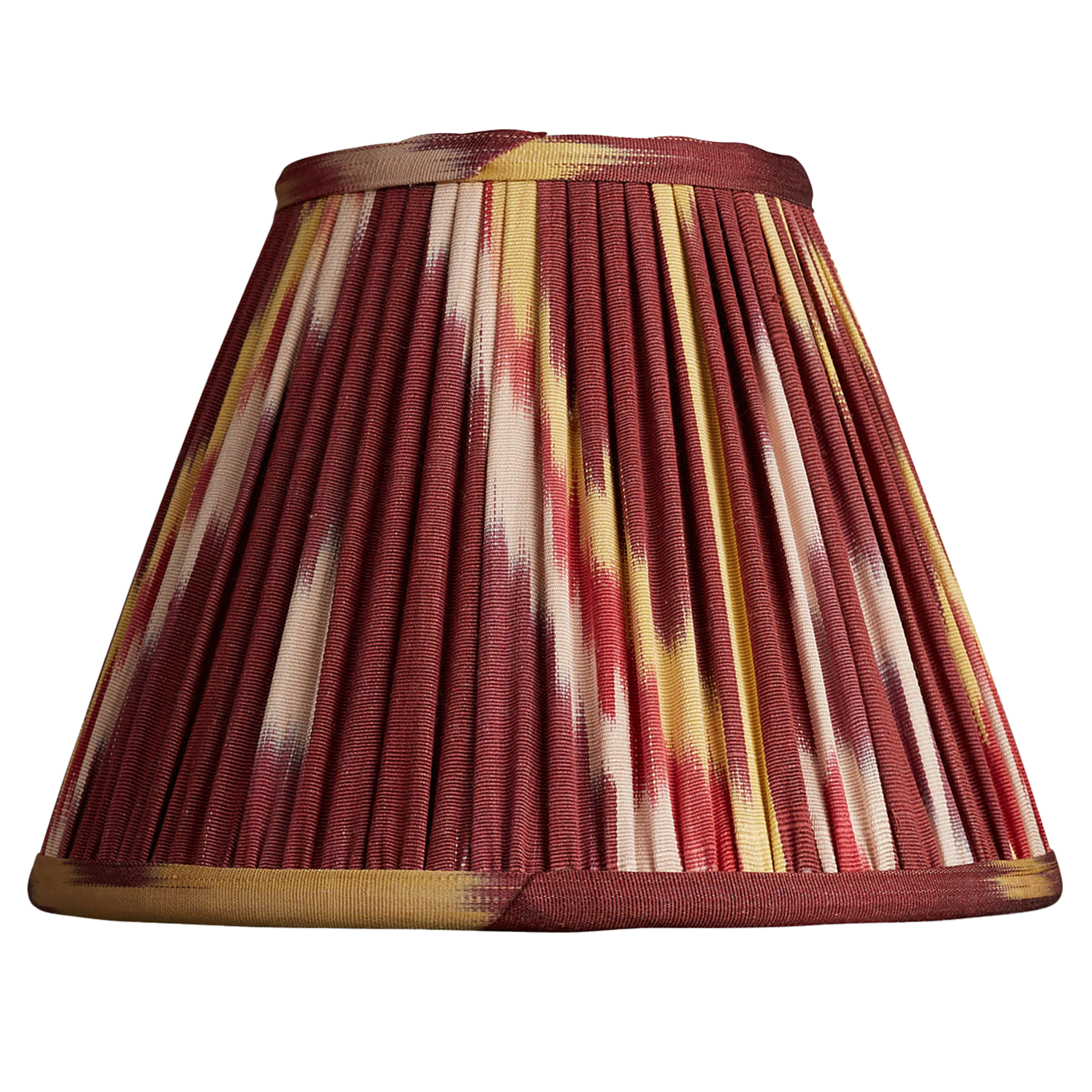 8 inch - 20 cm Aubergine red/yellow cotton and silk French drum ikat lampshade