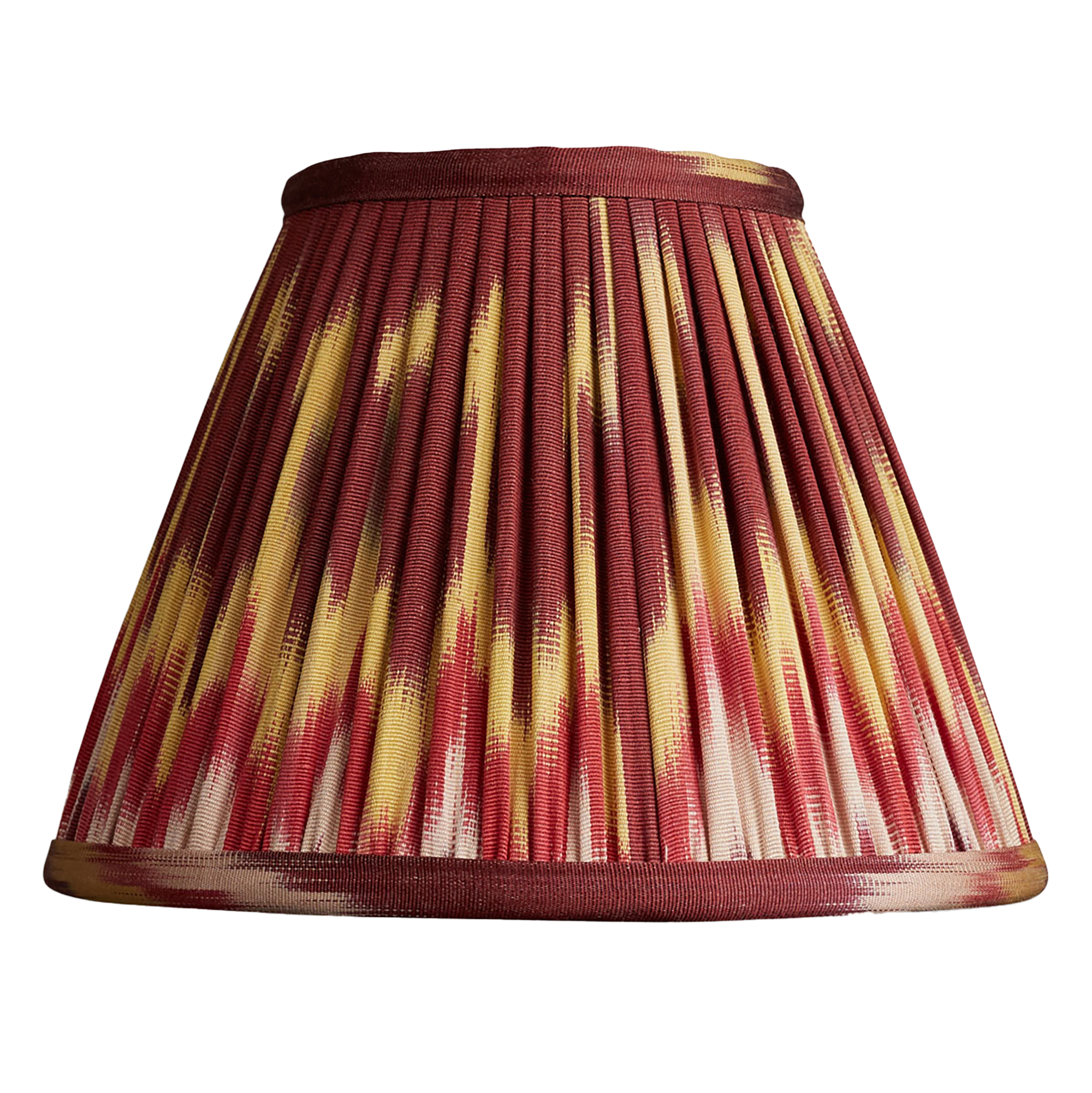 8 inch - 20 cm Aubergine red/yellow cotton and silk French drum ikat lampshade