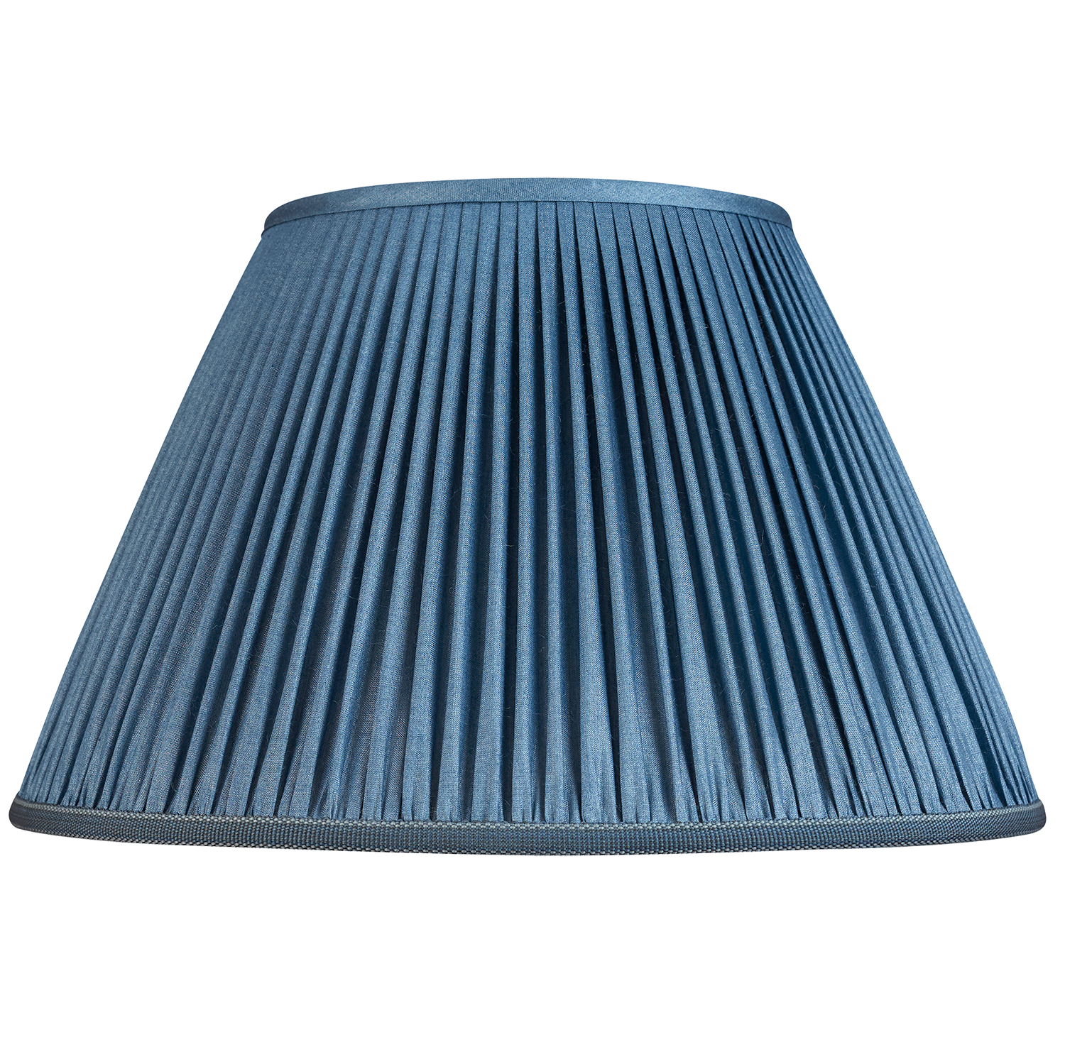 14 inch (36cm) Ink blue Tussar silk lampshade with trim to base