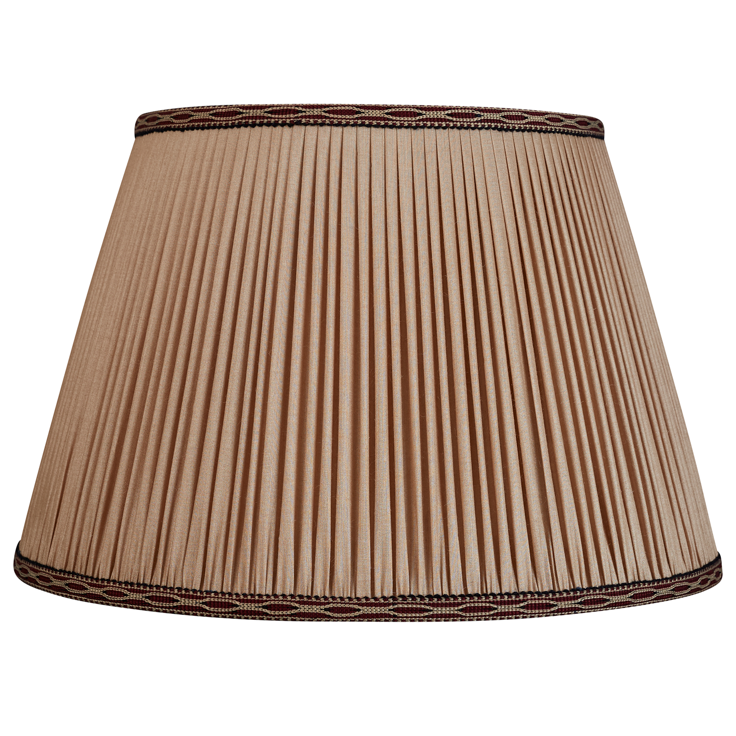 16 Inch Mink Tussar silk lampshade with burgundy cotton embroidered trim