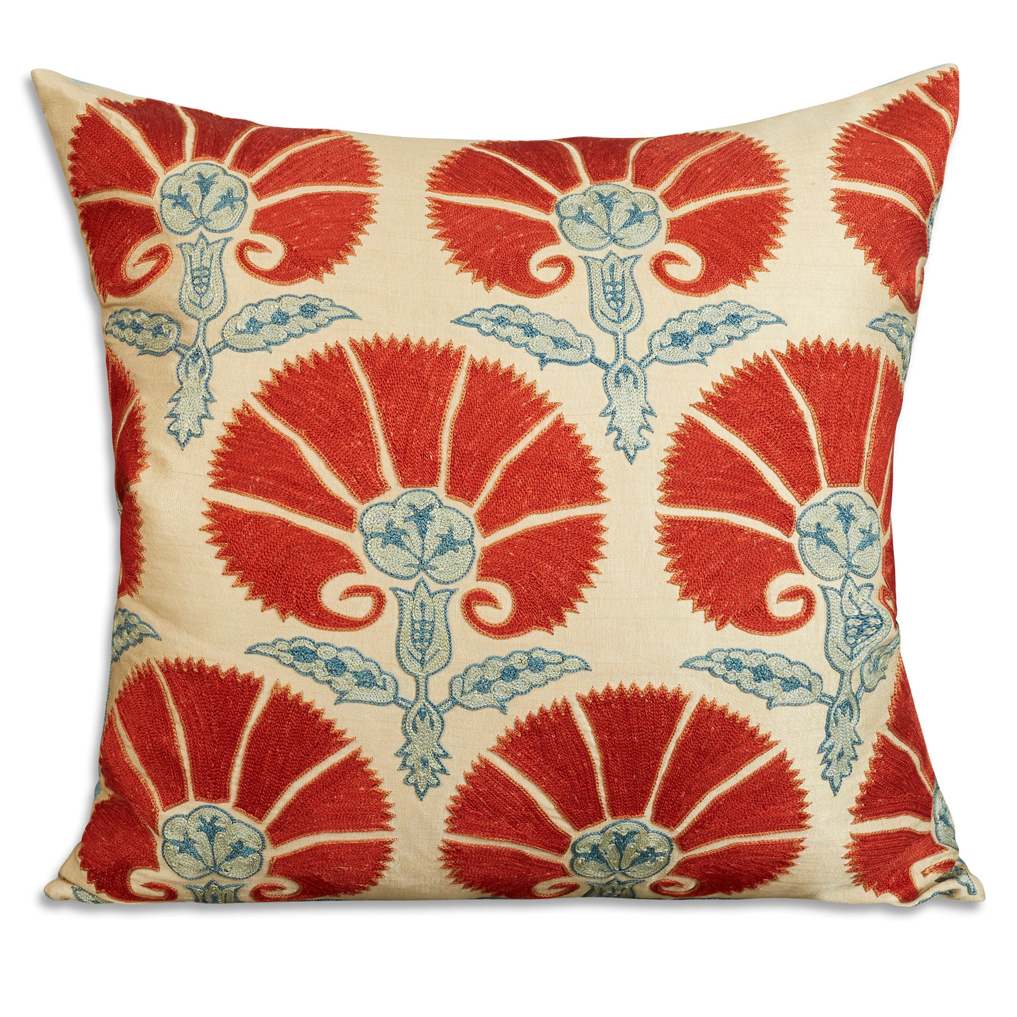 Square floral silk suzani embroidered cushion - pillow