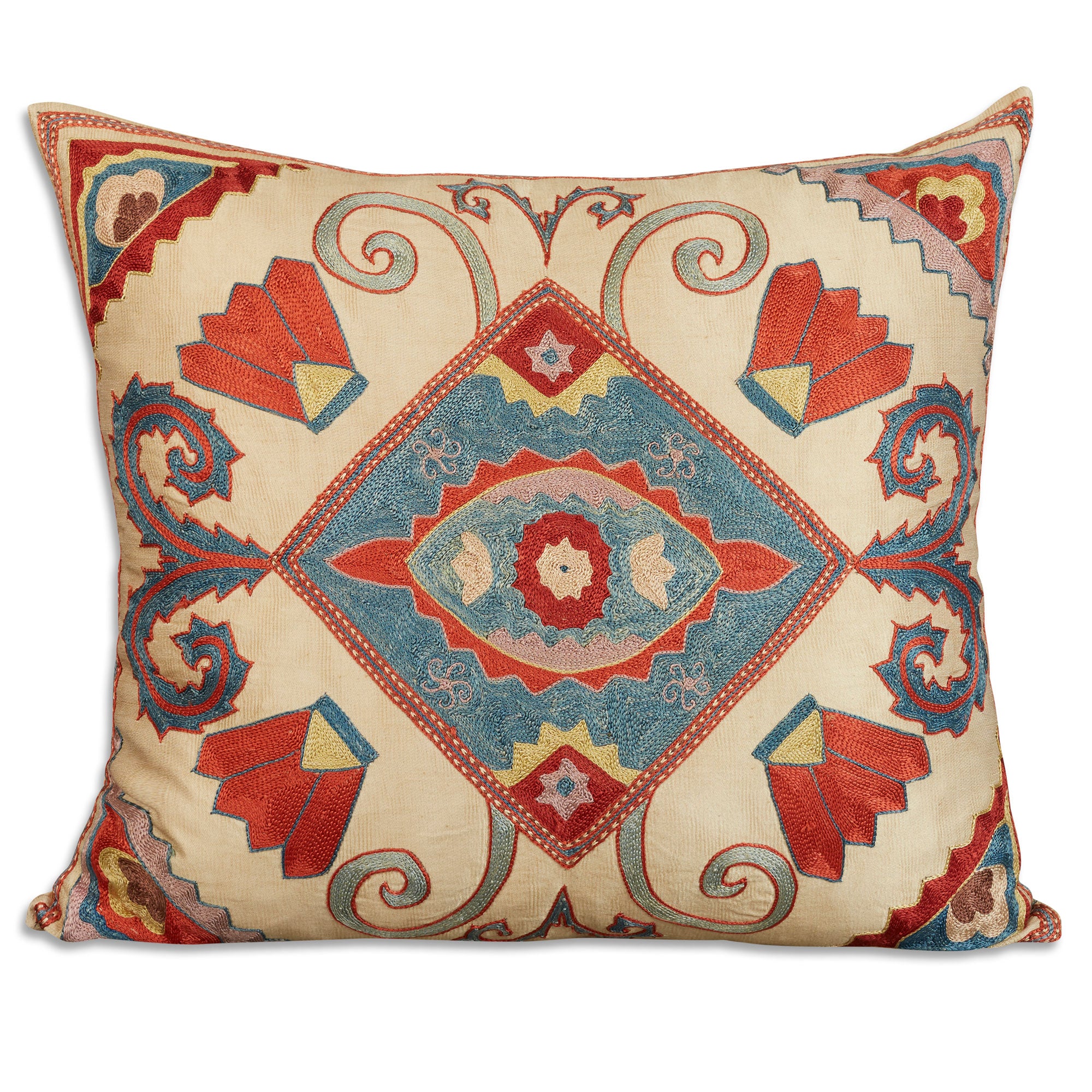 An unusual ottoman geometric Suzani embroidered silk cushion - throw pillow