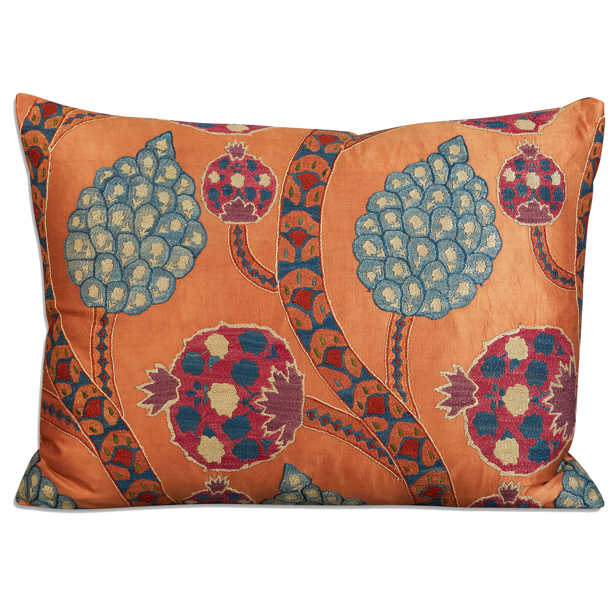 Large rectangular floral silk suzani embroidered cushion - pillow