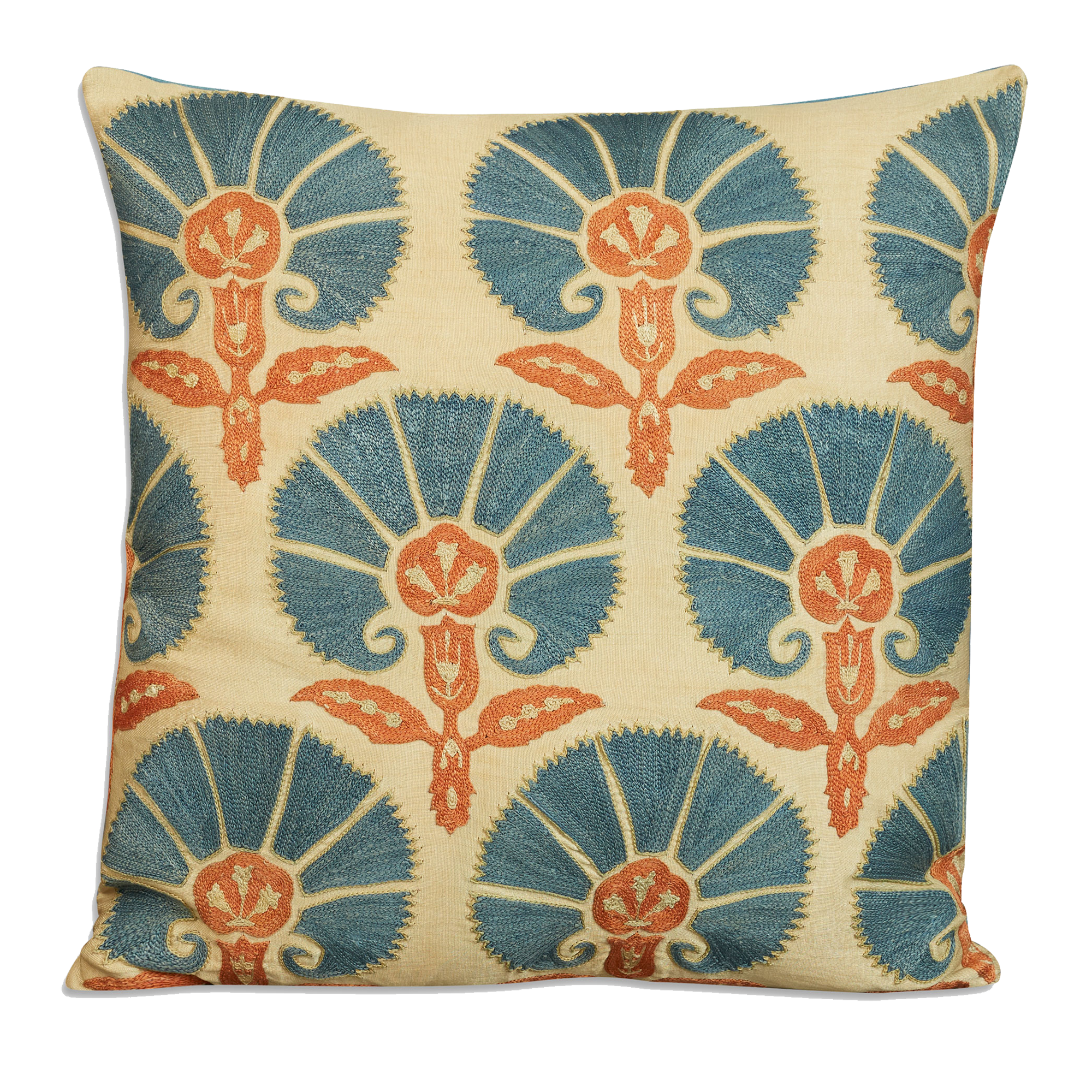 Square floral silk suzani embroidered cushion - pillow