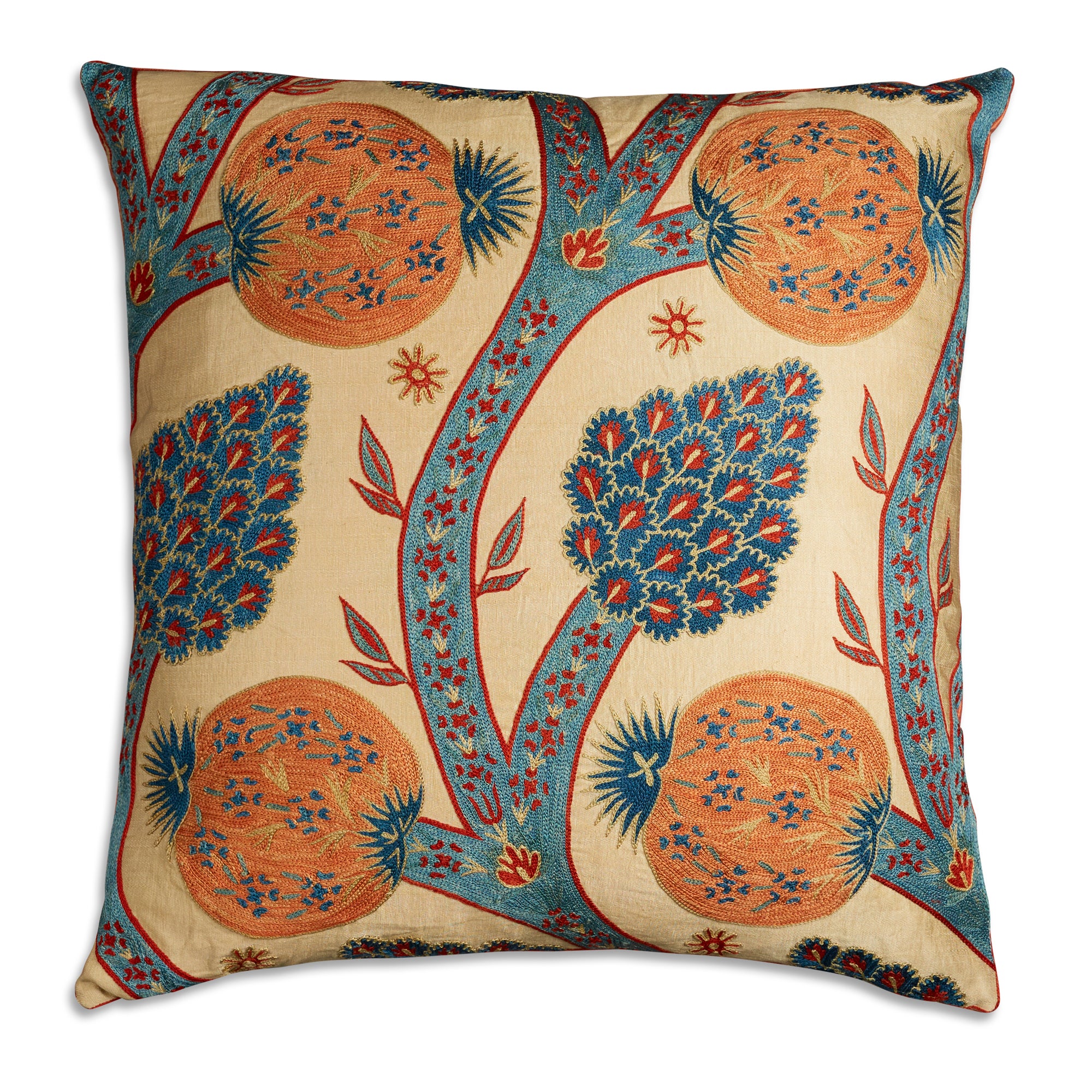 Square floral silk suzani embroidered cushion