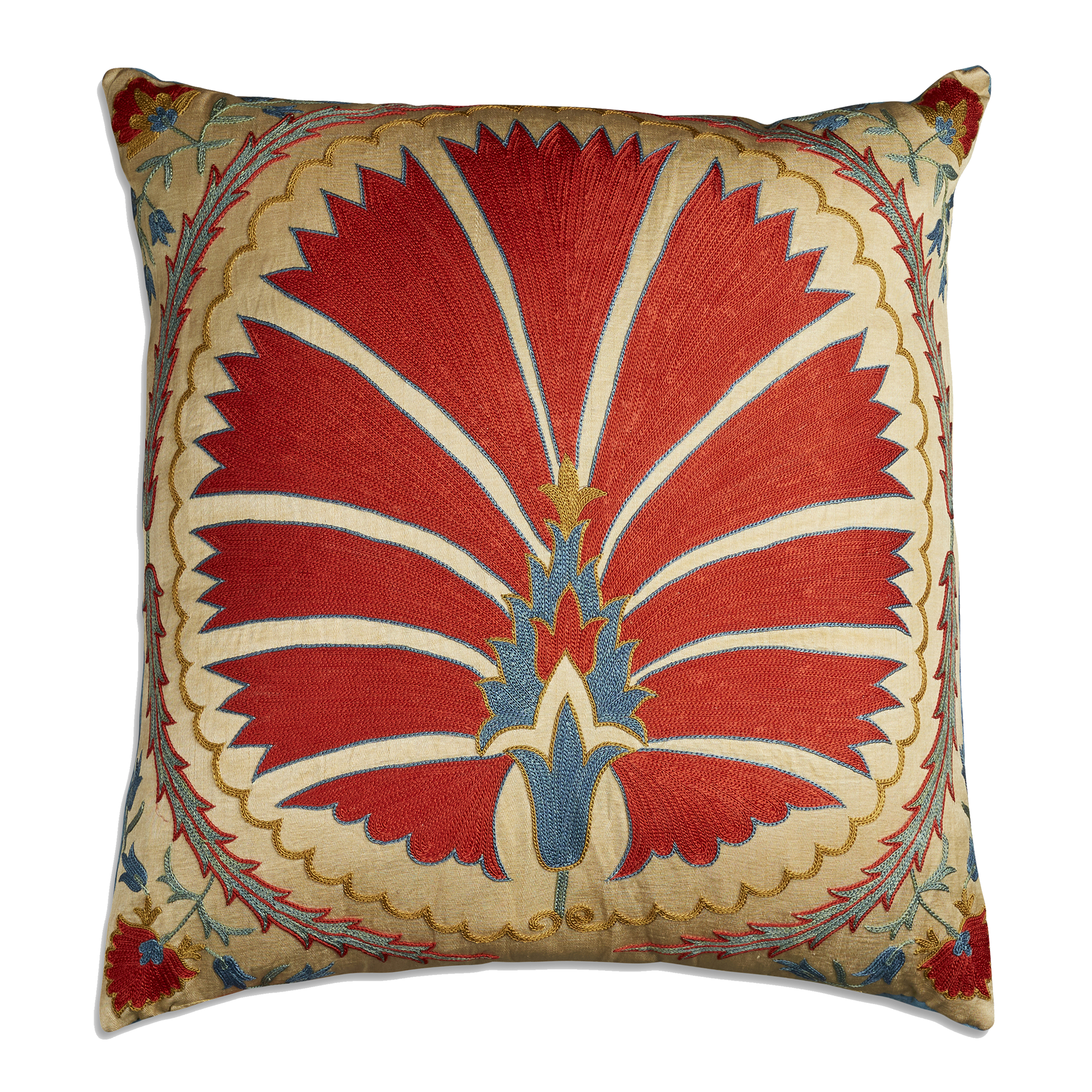 Square floral silk suzani embroidered cushion - pillow