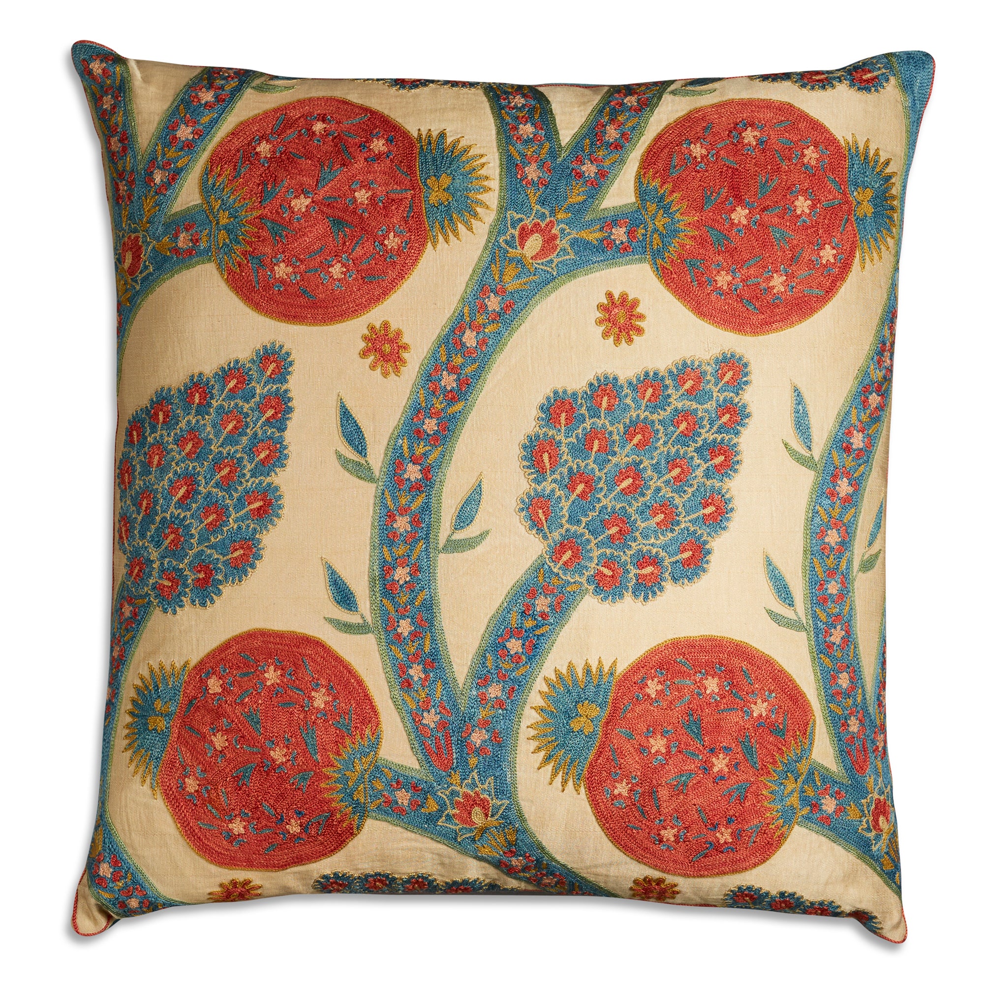 Square floral silk suzani embroidered cushion