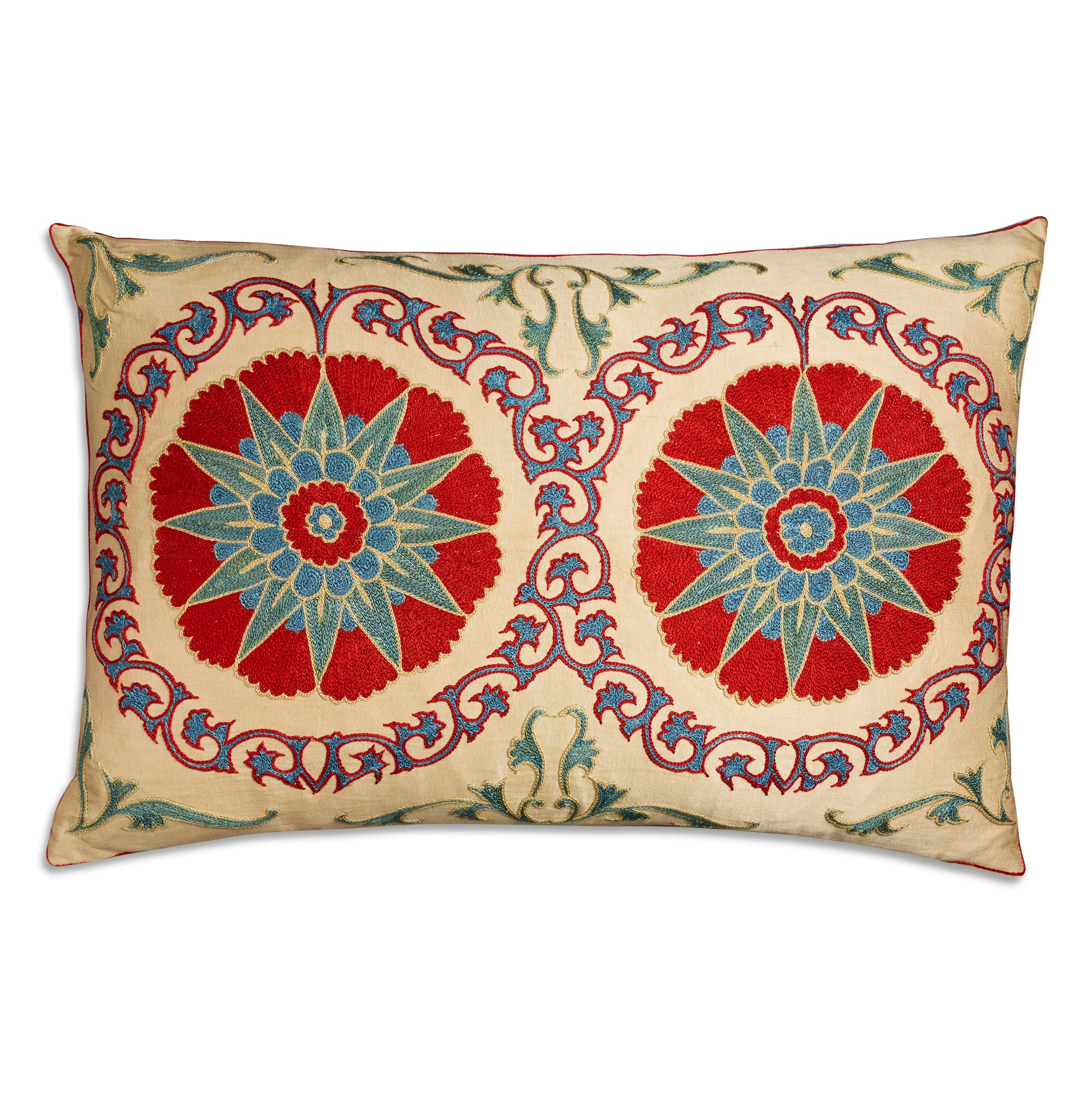 Rectangular floral silk suzani embroidered cushion