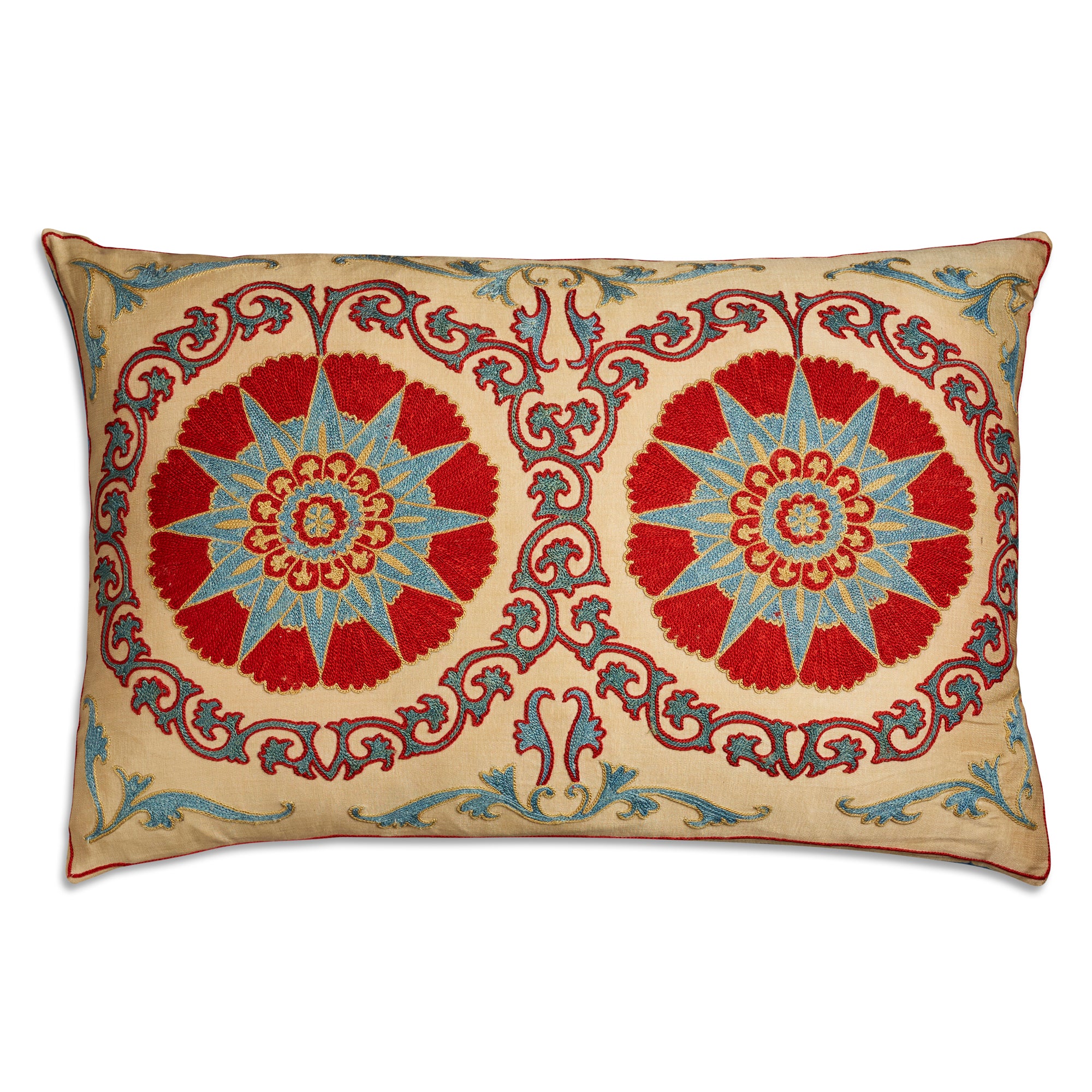 Rectangular floral silk suzani embroidered cushion