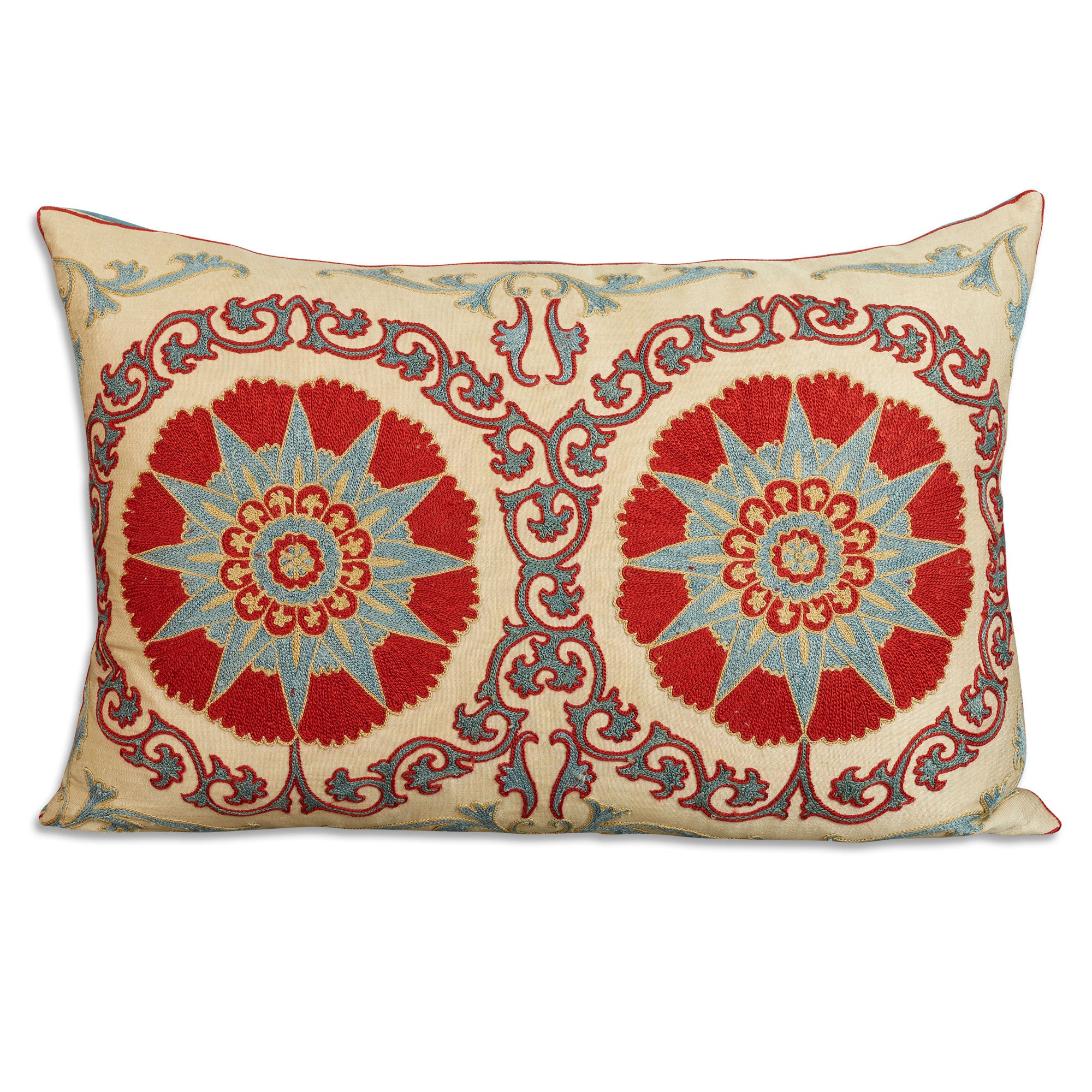 Rectangular floral silk suzani embroidered cushion - pillow