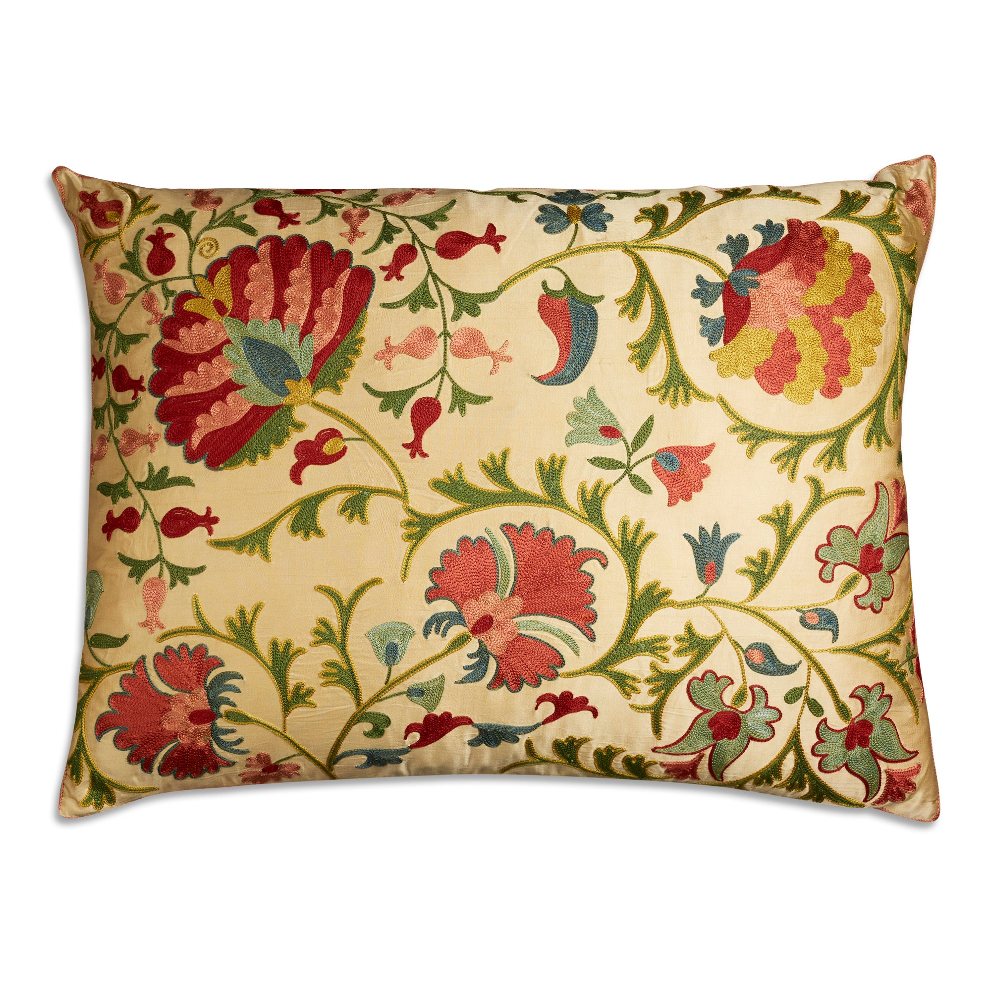 Rectangular floral silk suzani embroidered cushion