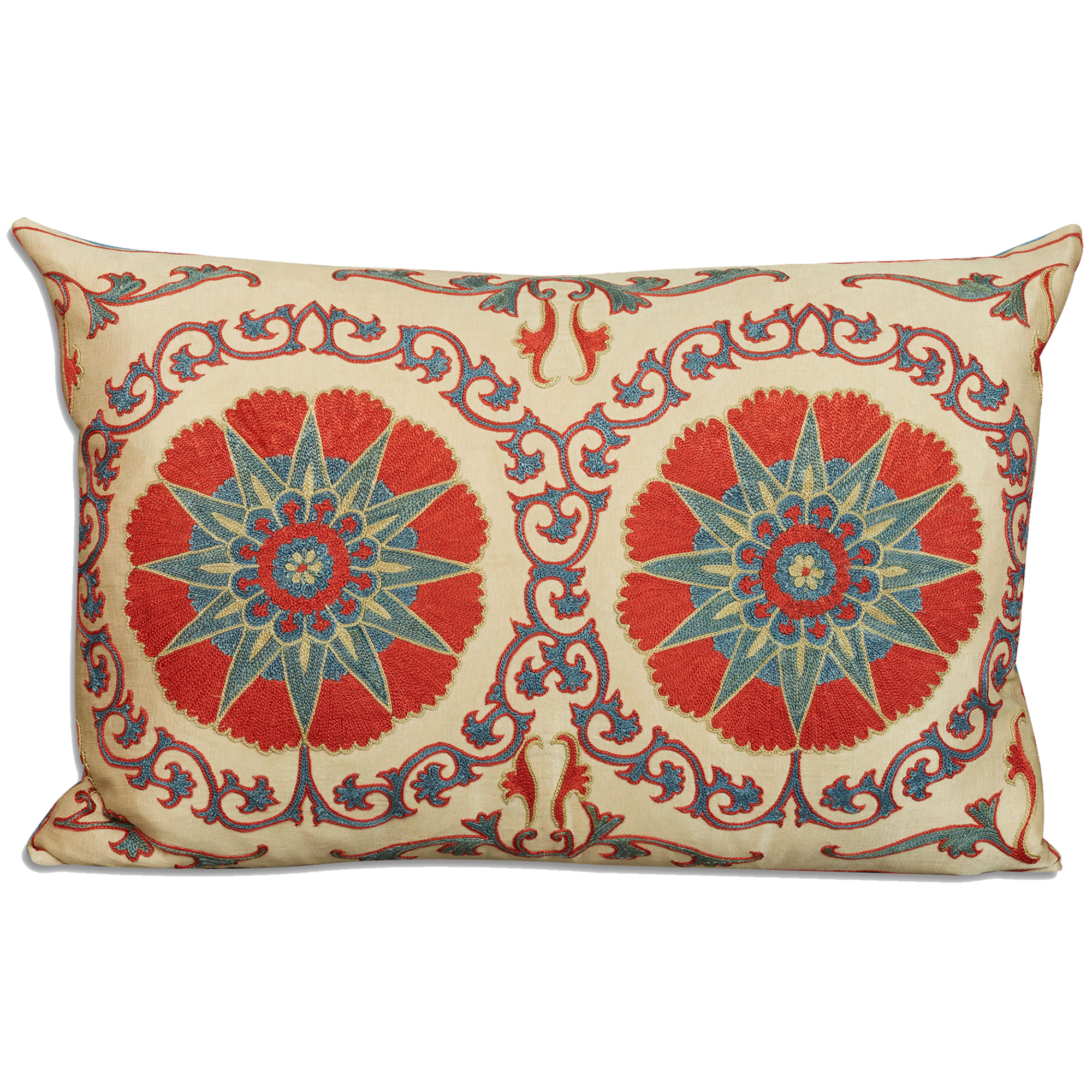 Rectangular floral silk suzani embroidered cushion - pillow