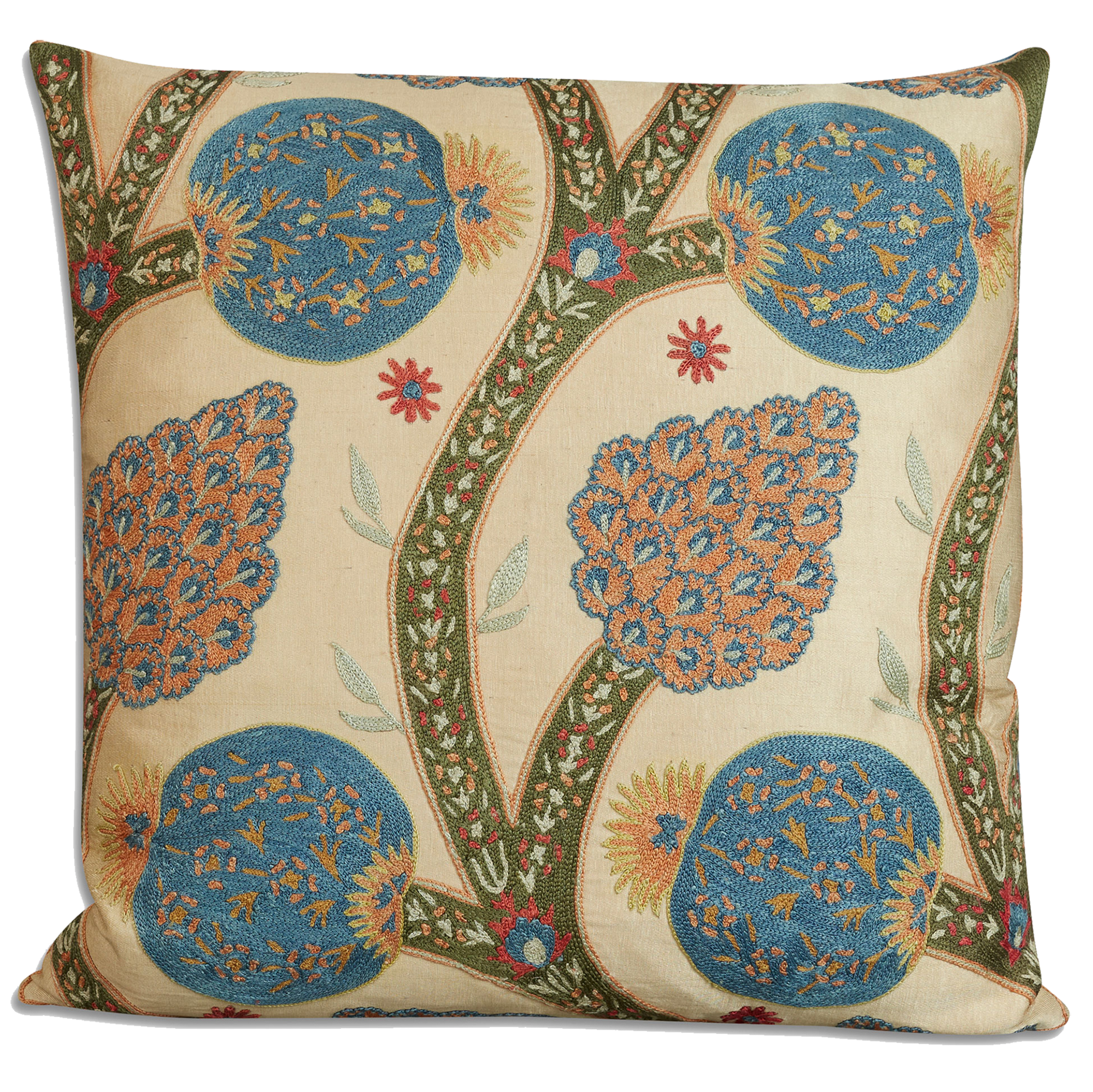 Square floral silk suzani embroidered cushion - pillow