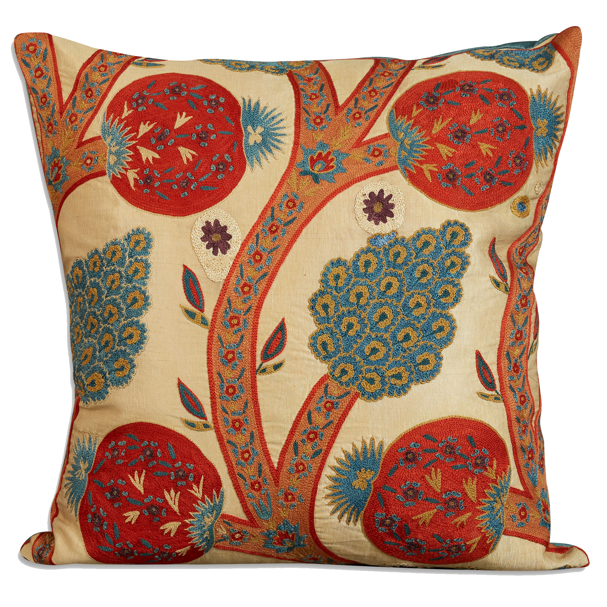 Square floral silk suzani embroidered cushion - pillow