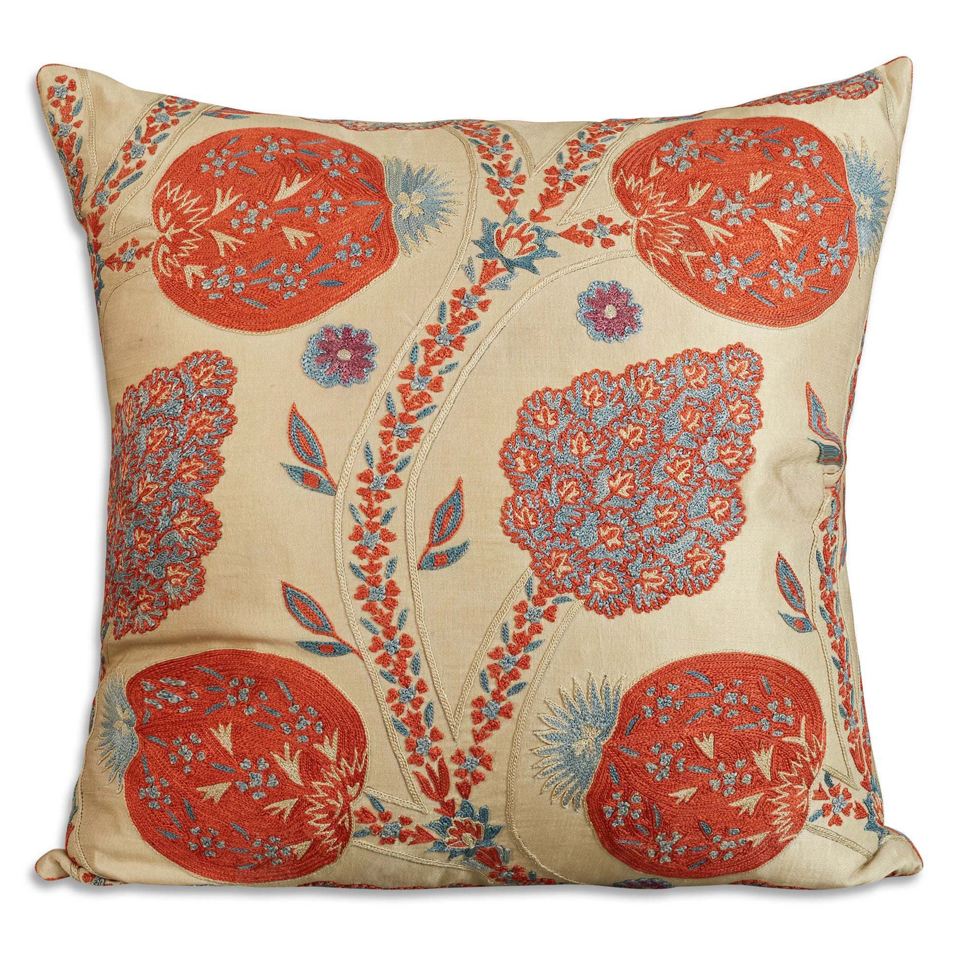 Square floral silk suzani embroidered cushion - pillow