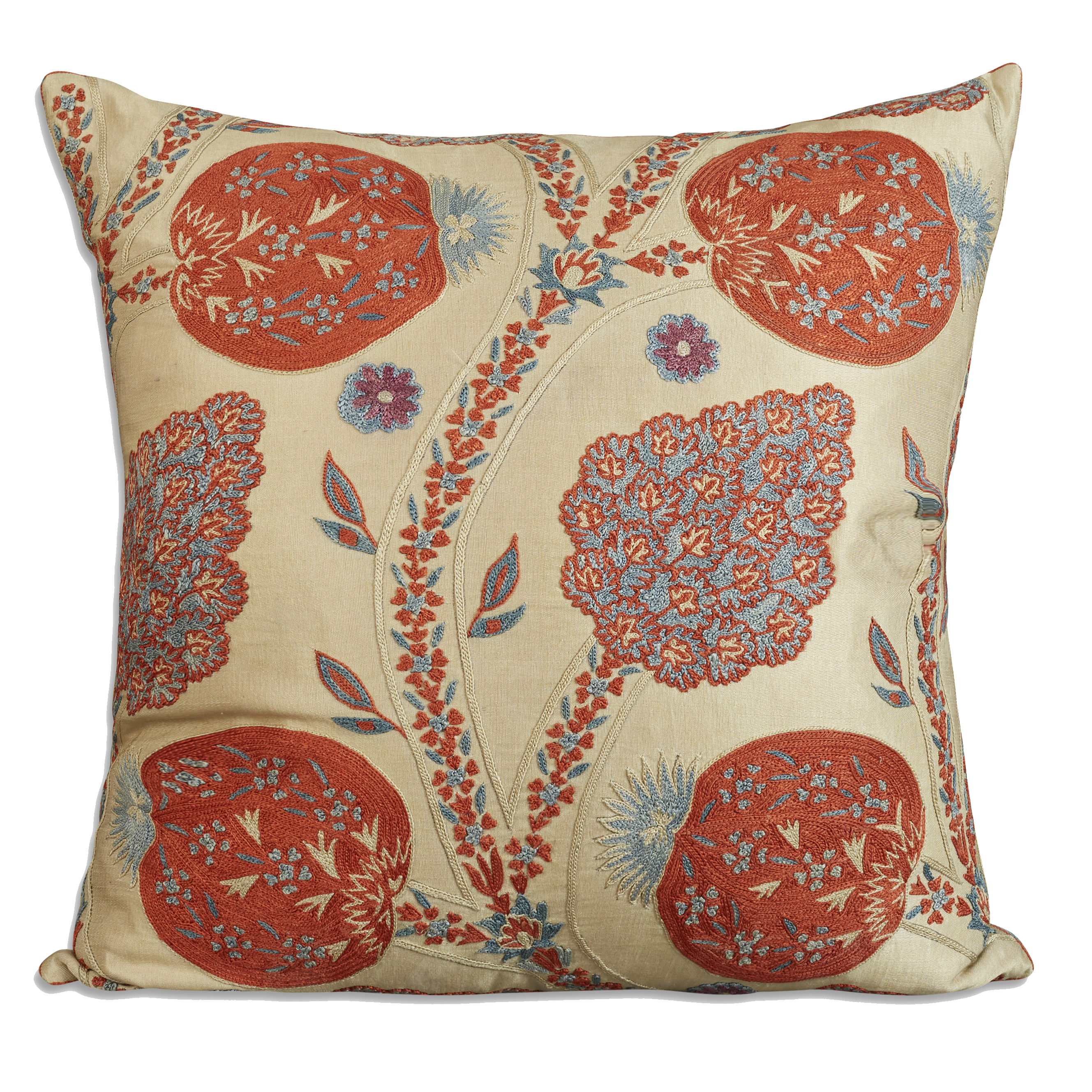 Square floral silk suzani embroidered cushion - pillow