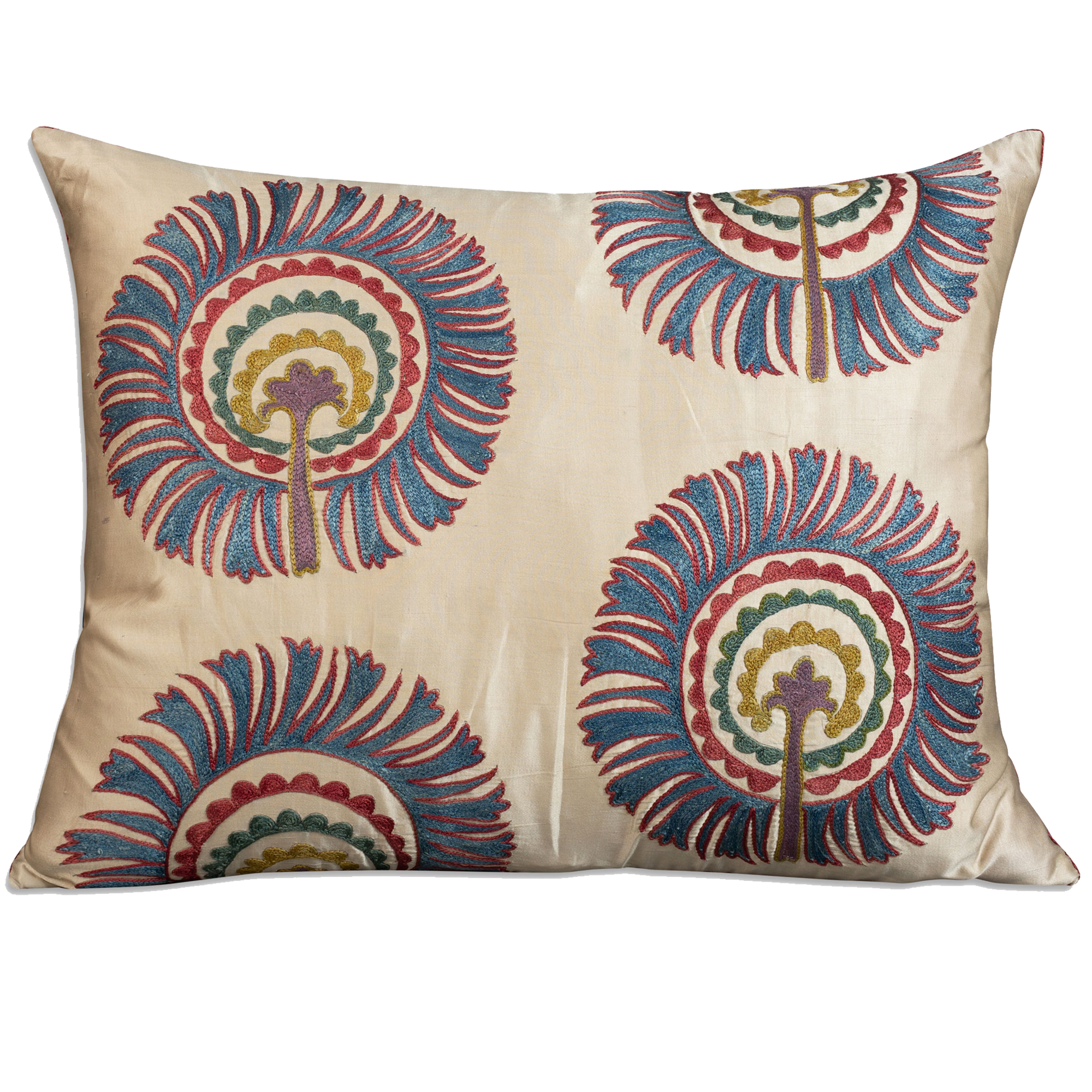 Rectangular palm design silk suzani embroidered cushion - pillow