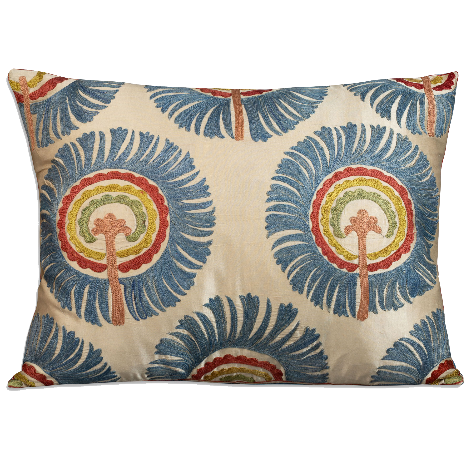 Rectangular palm design silk suzani embroidered cushion - pillow