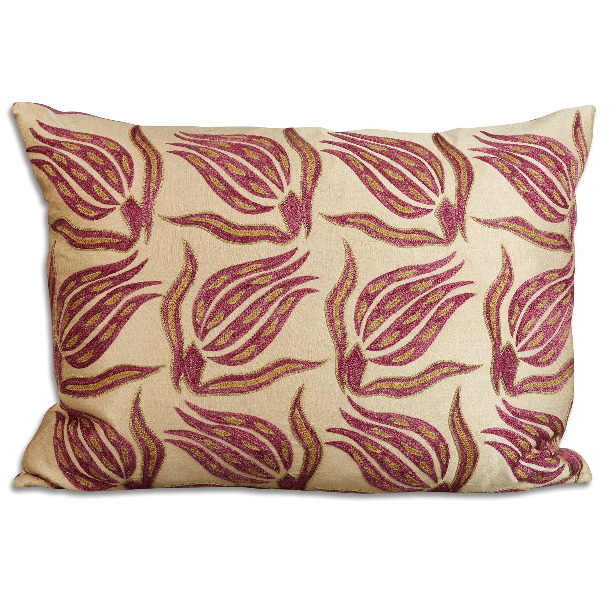 Rectangular floral silk suzani embroidered cushion - pillow