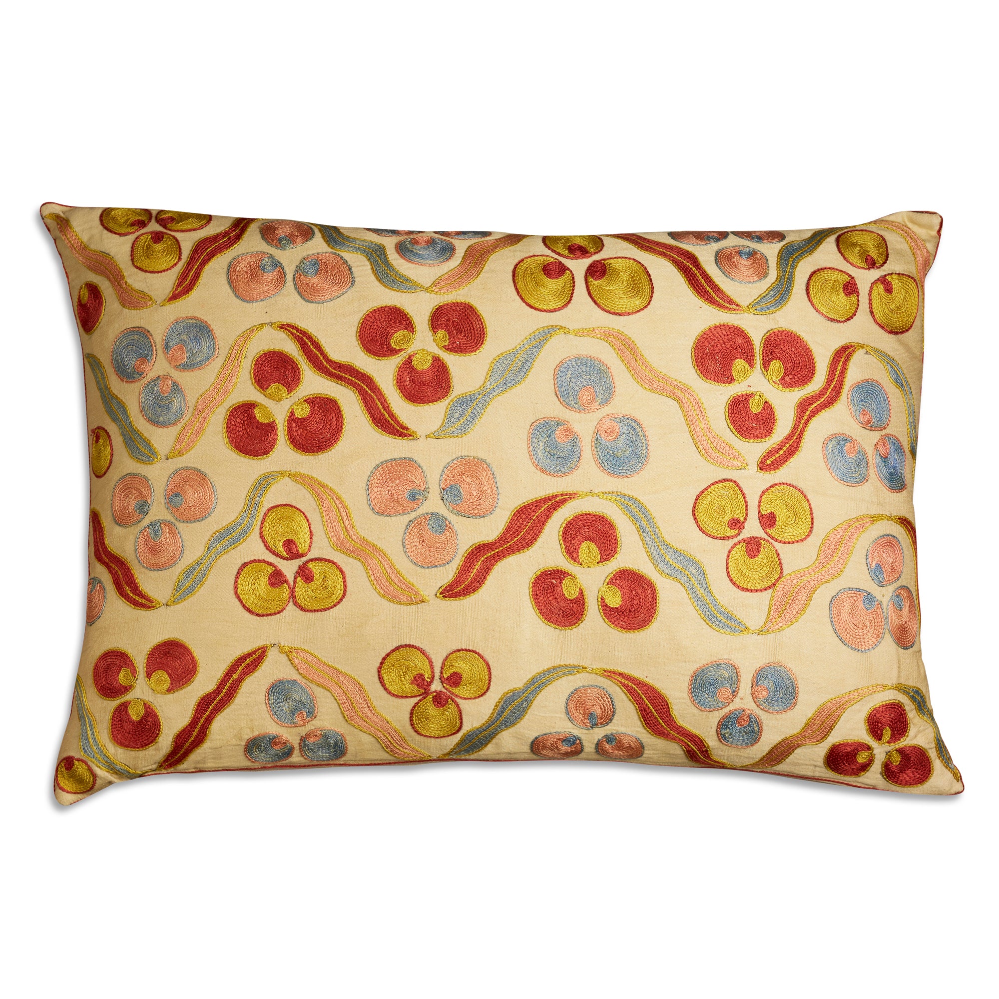 Rectangular floral silk suzani embroidered cushion