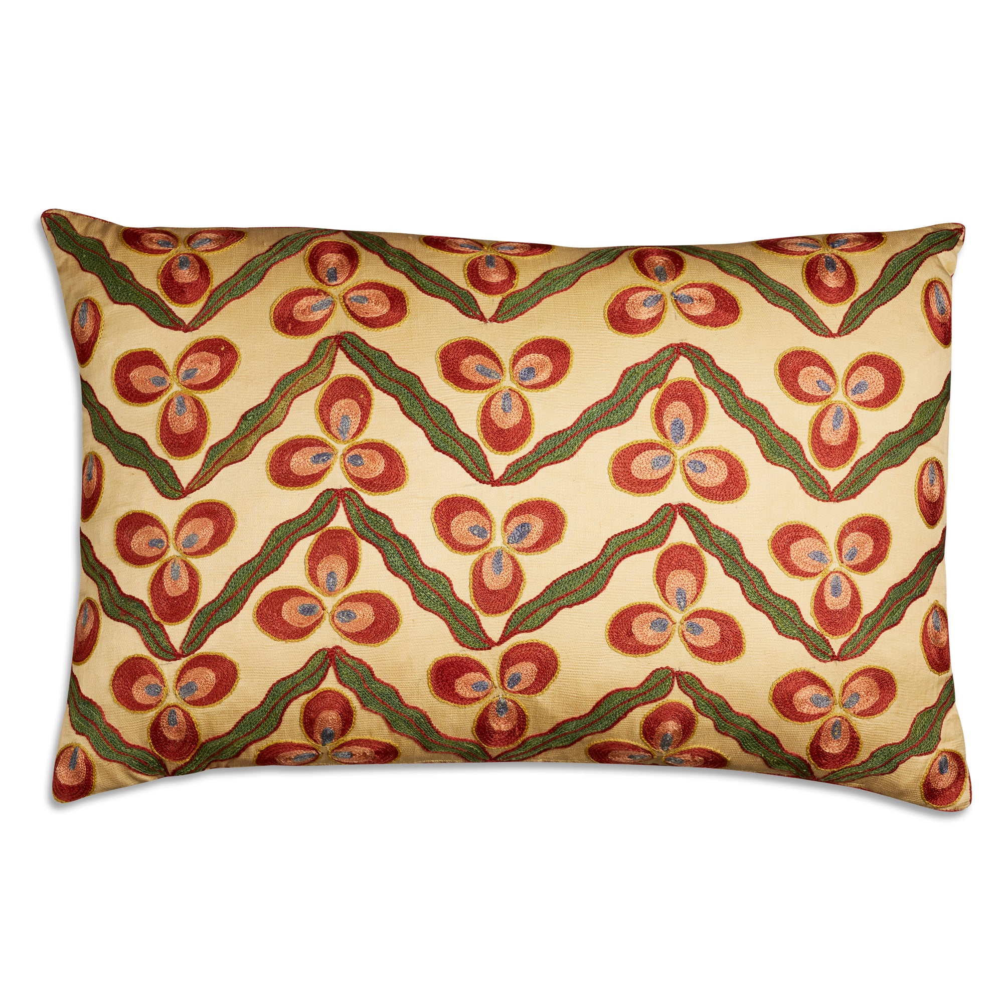 Rectangular floral silk suzani embroidered cushion