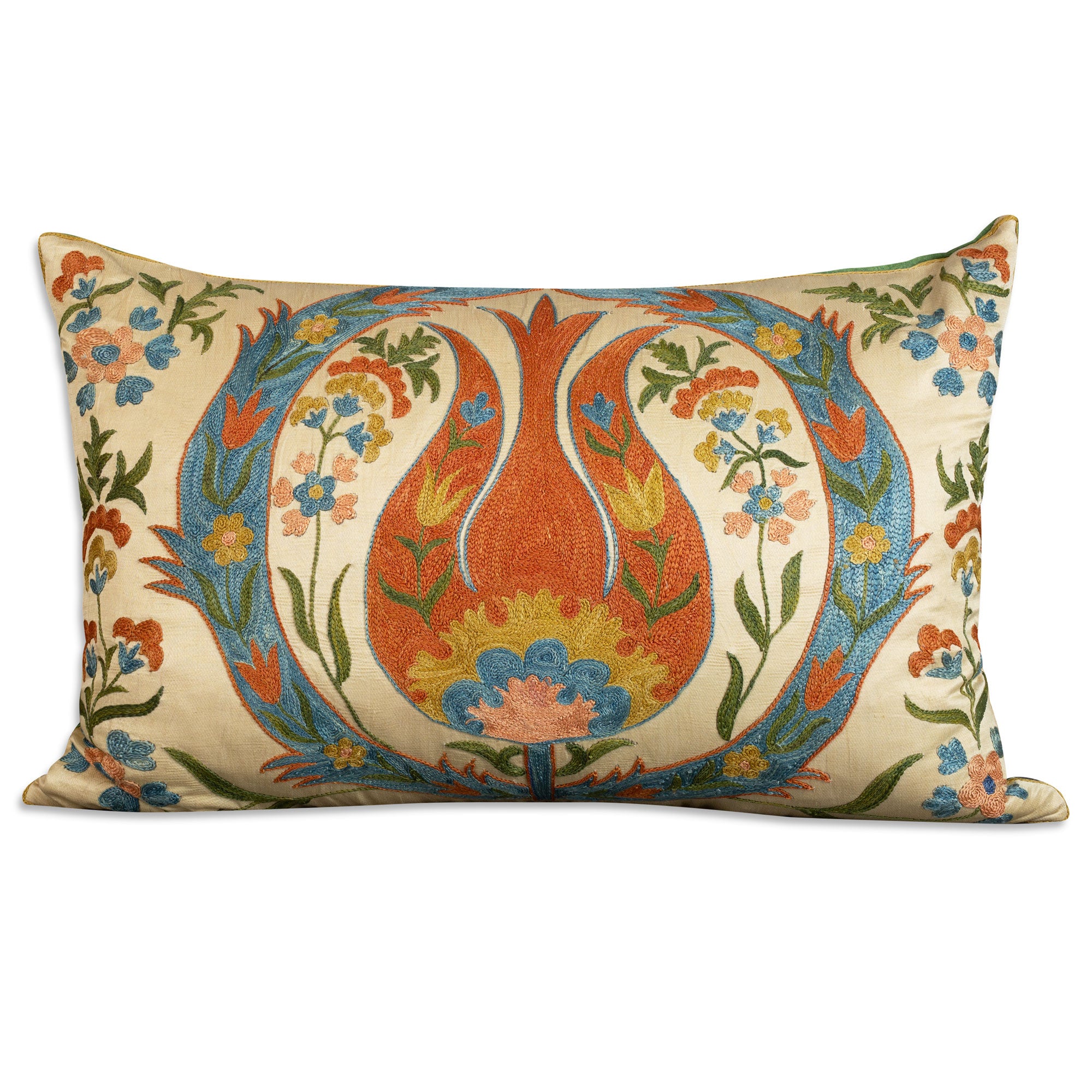 Rectangular floral silk suzani embroidered cushion - pillow