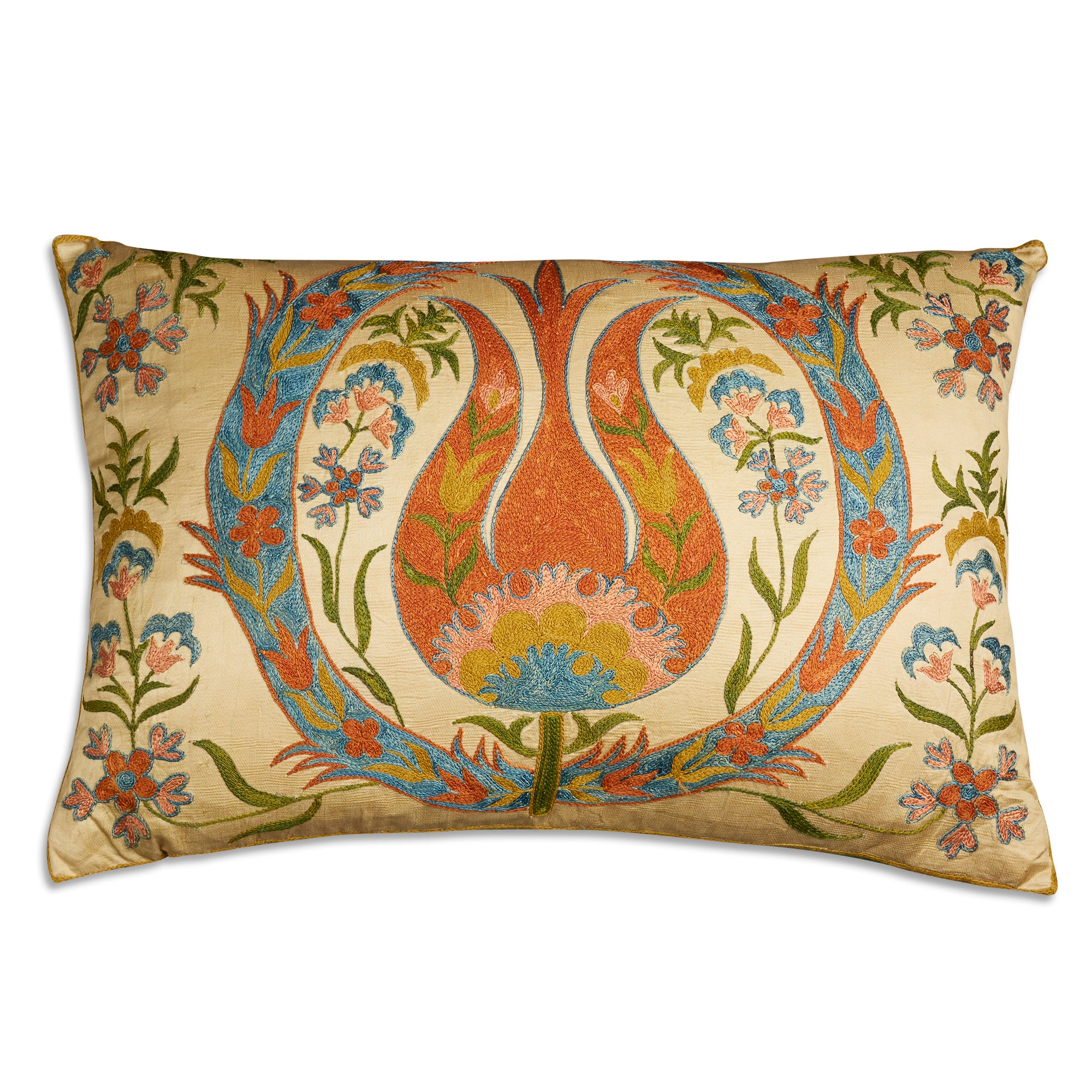 Rectangular floral silk suzani embroidered cushion