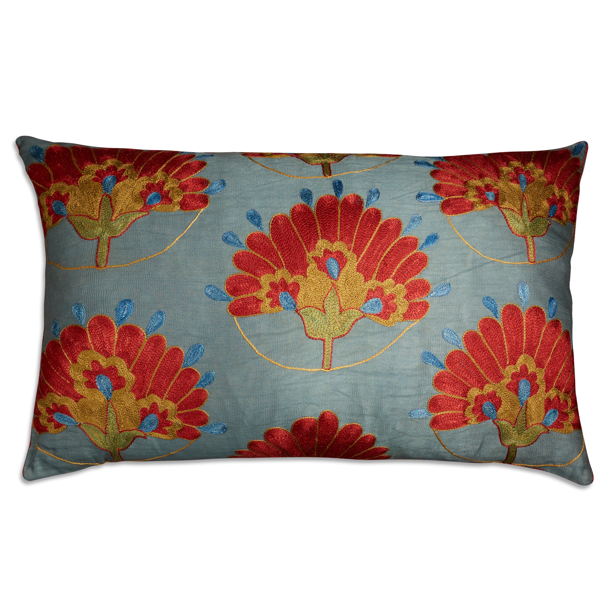 Large rectangular floral silk suzani embroidered cushion