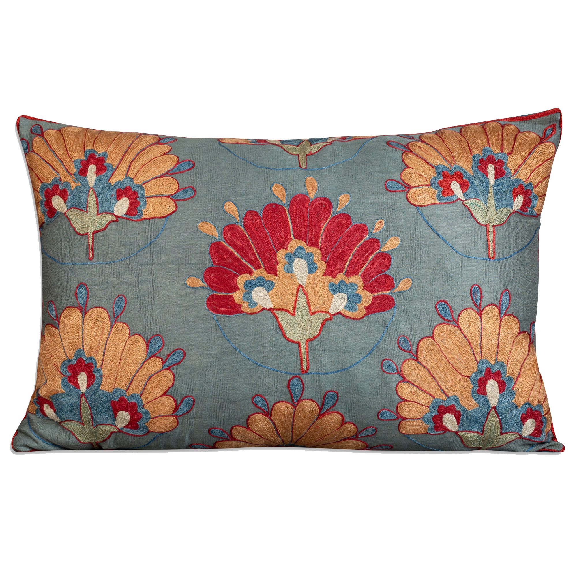 Rectangular floral silk suzani embroidered cushion -  pillow