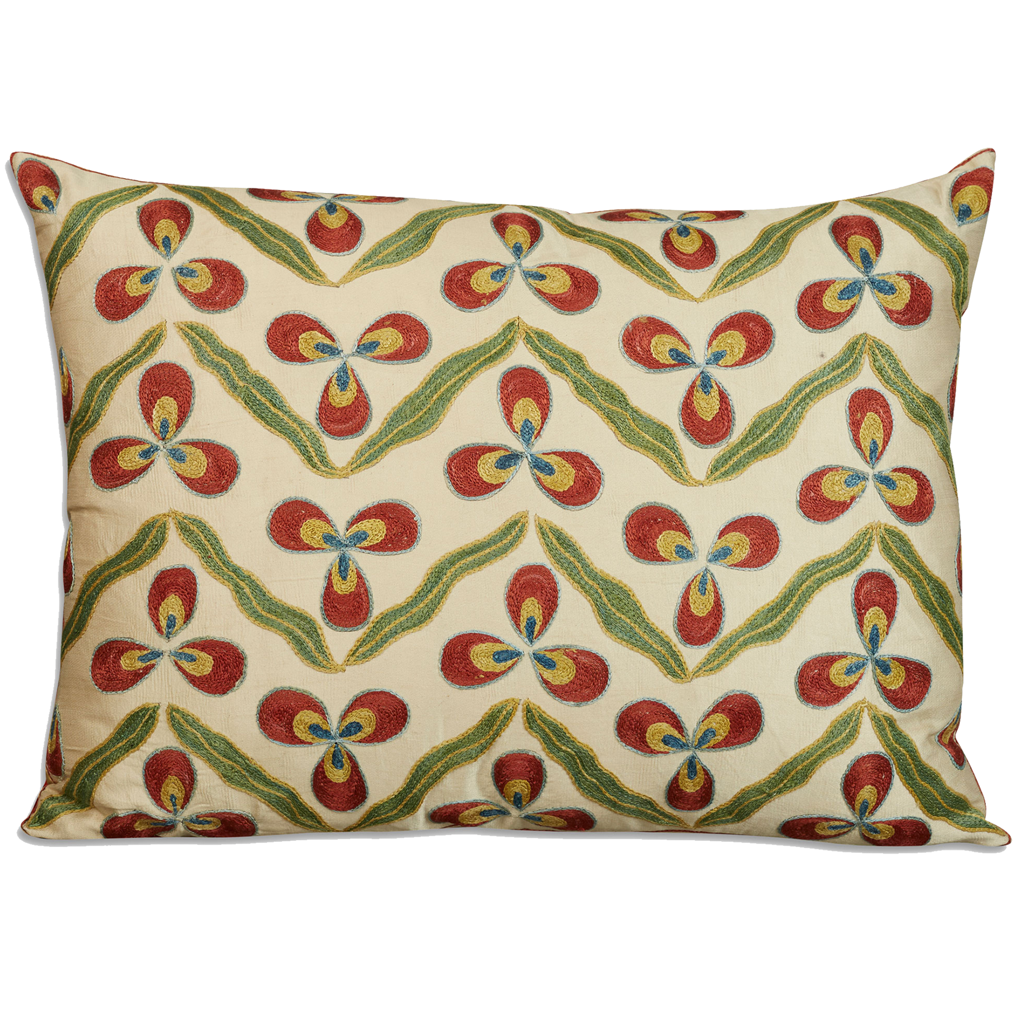 Rectangular floral silk suzani embroidered pillow