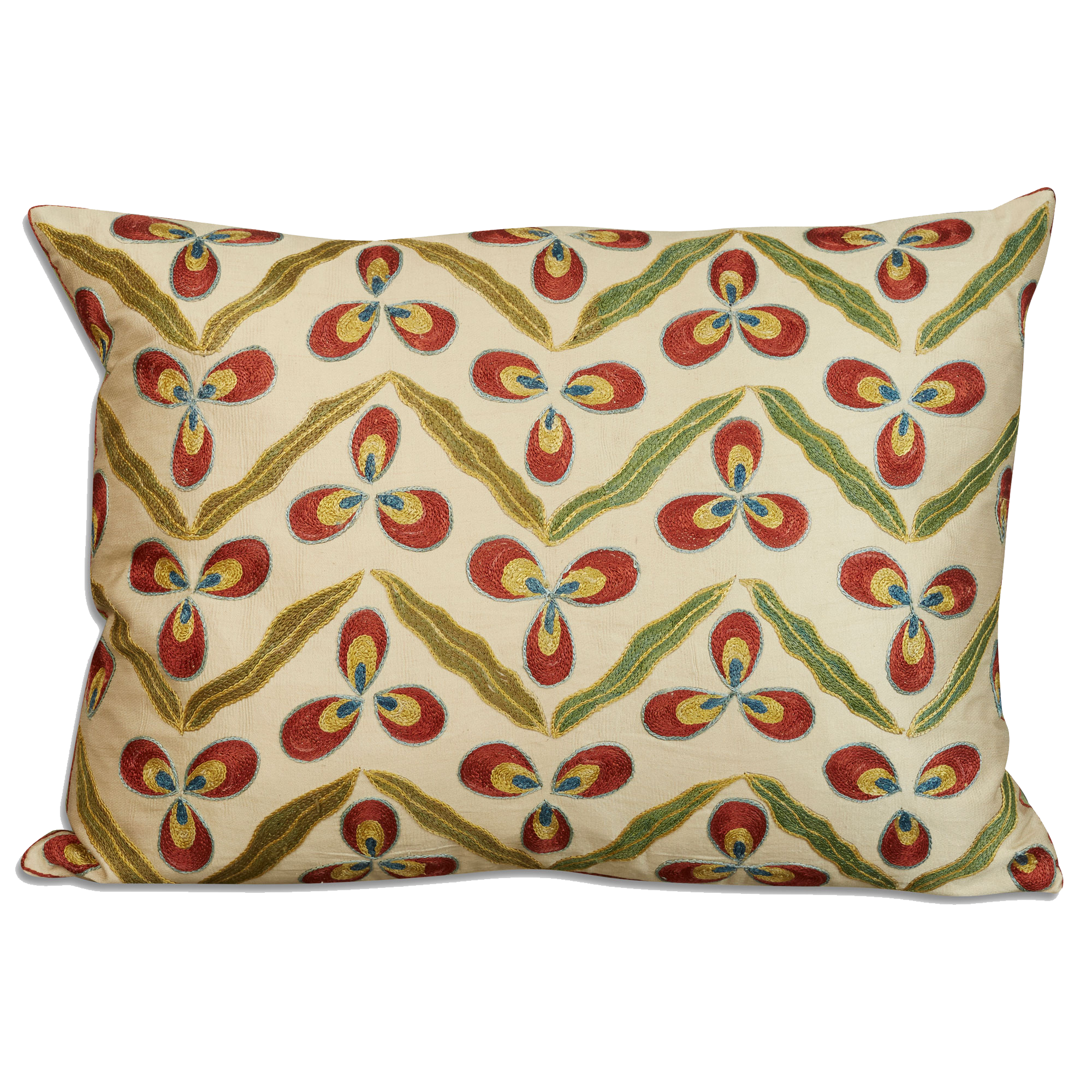 Rectangular floral silk suzani embroidered cushion - pillow