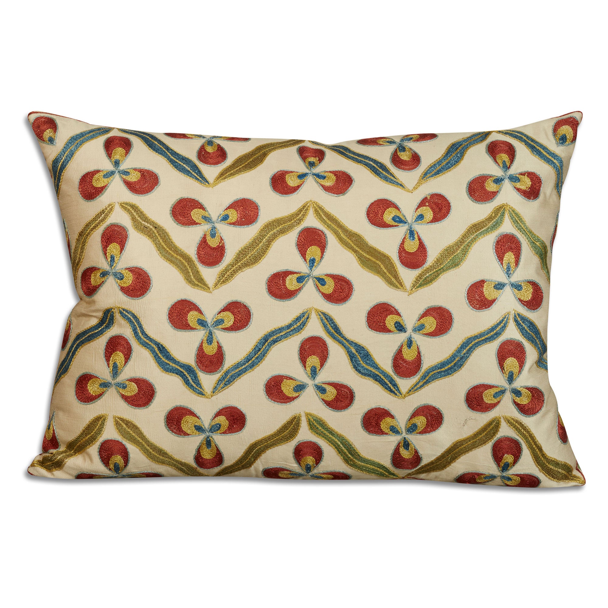 Rectangular floral silk suzani embroidered cushion