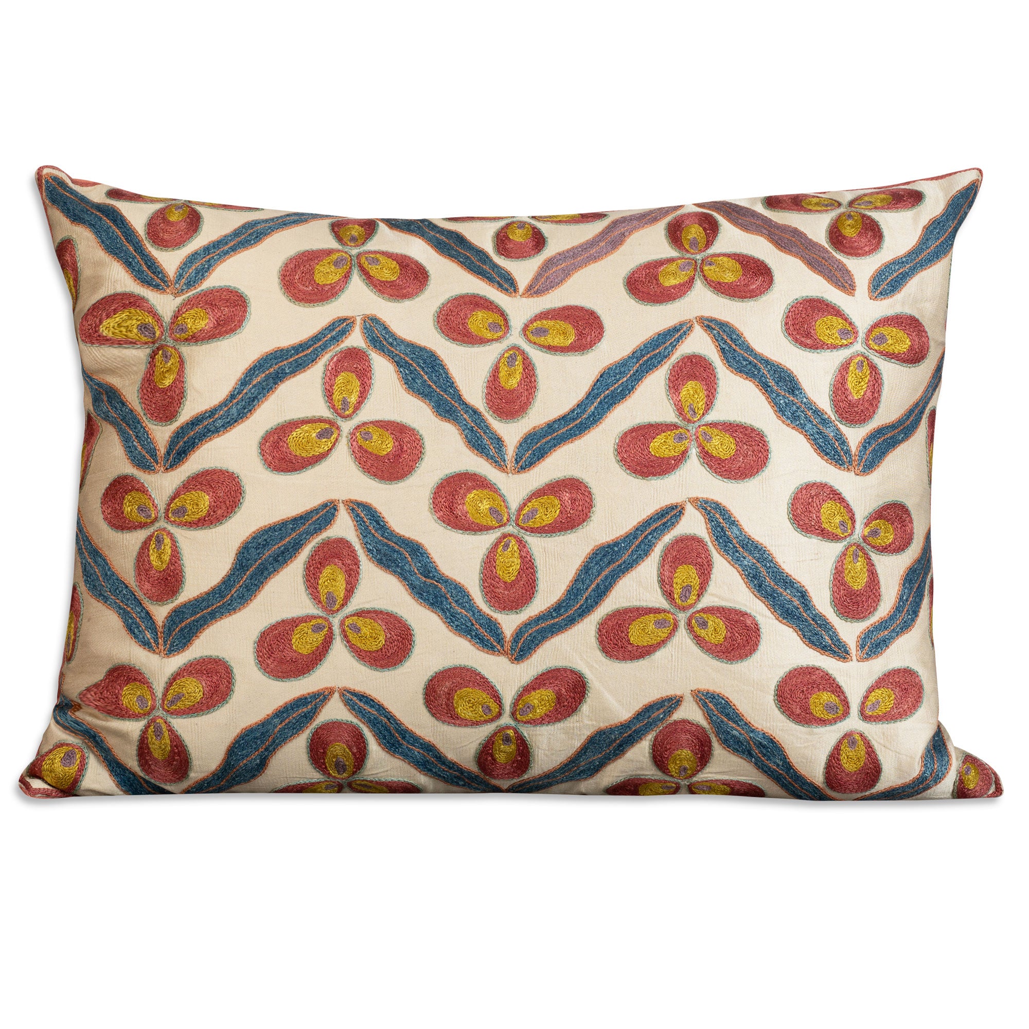 Rectangular floral silk suzani embroidered cushion