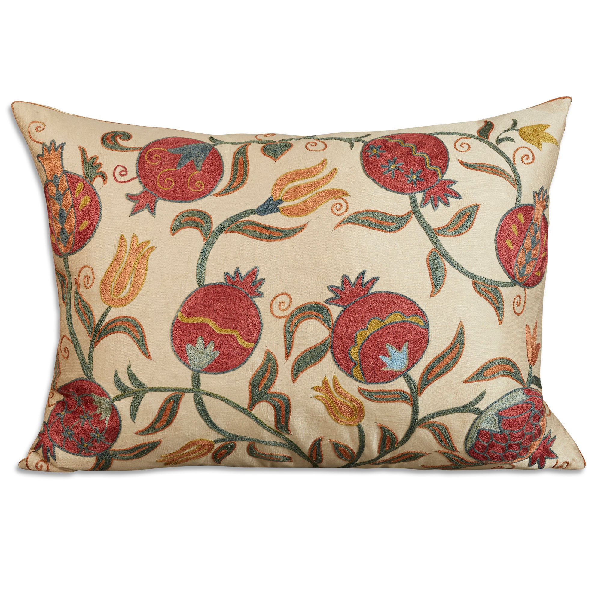 Rectangular floral silk suzani embroidered cushion - pillow