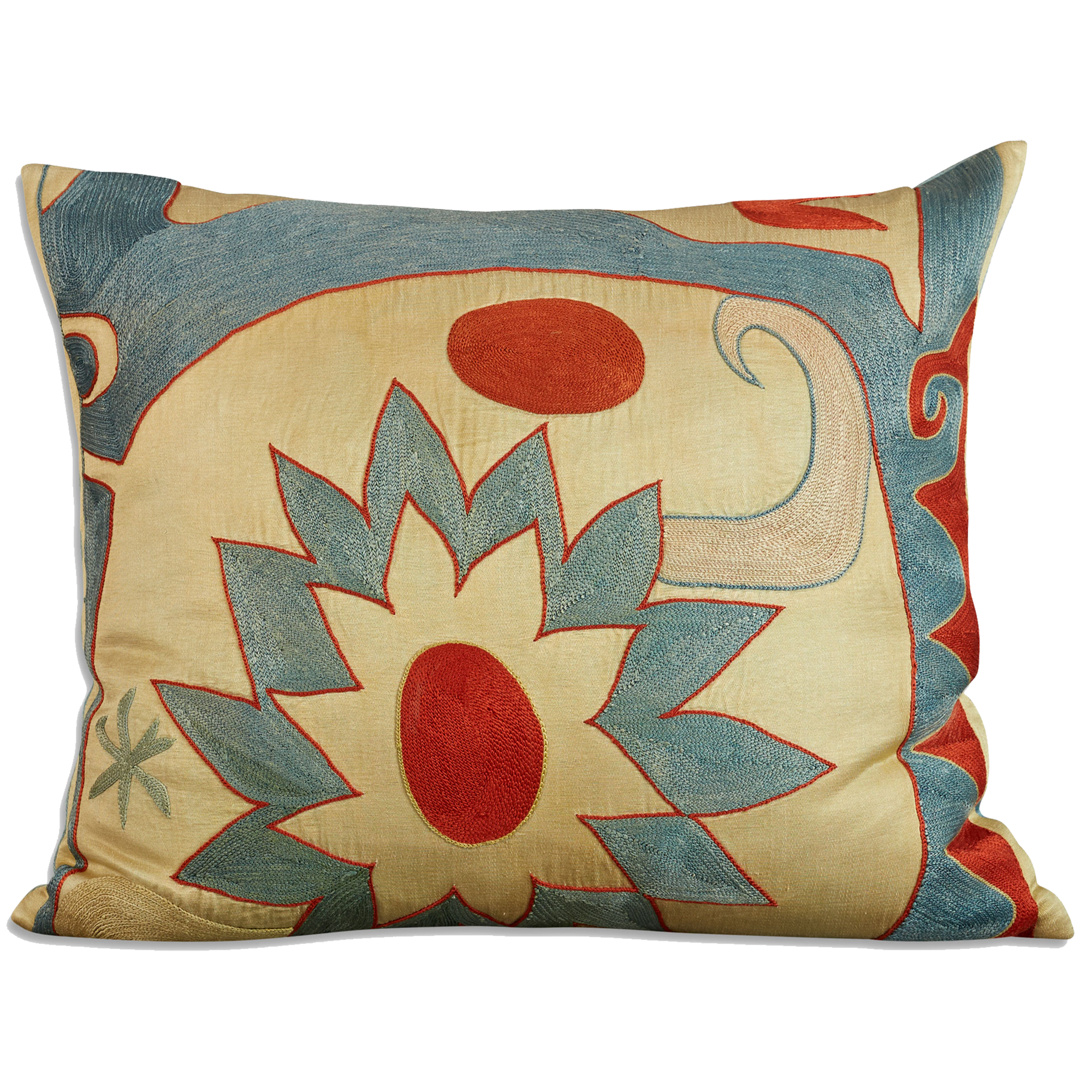 Rectangular Kaitag style silk suzani embroidered cushion - pillow