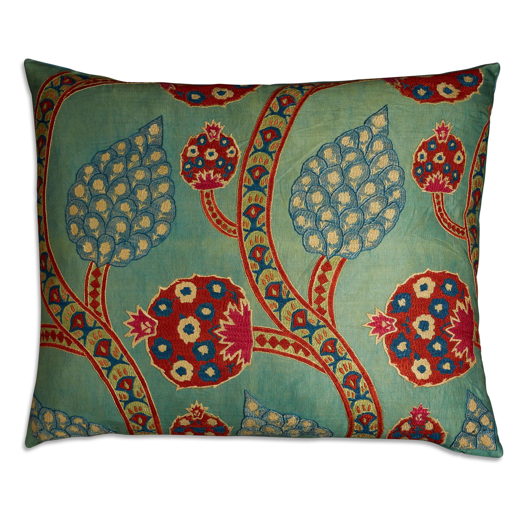 Large rectangular floral silk suzani embroidered cushion