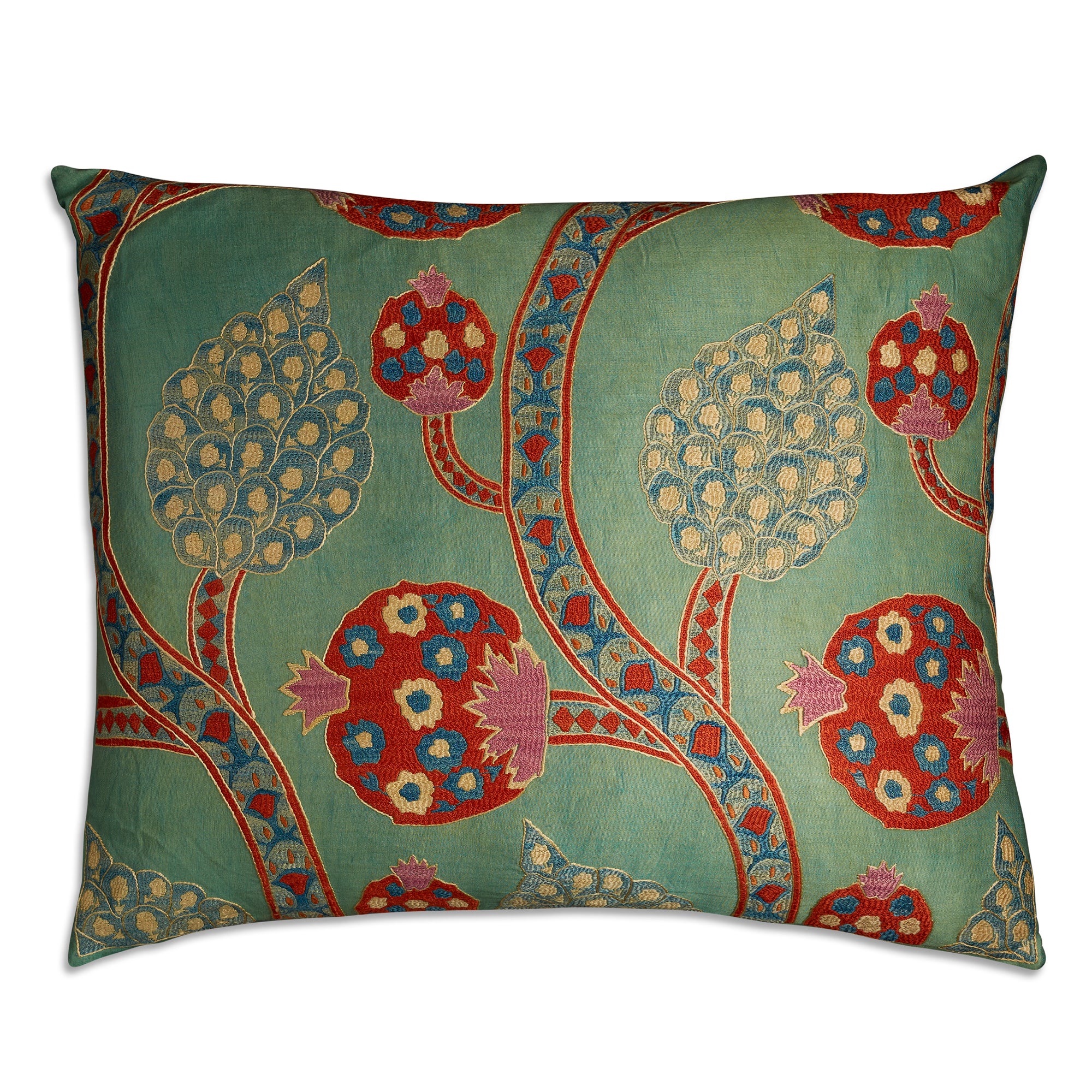 Large rectangular floral silk suzani embroidered cushion