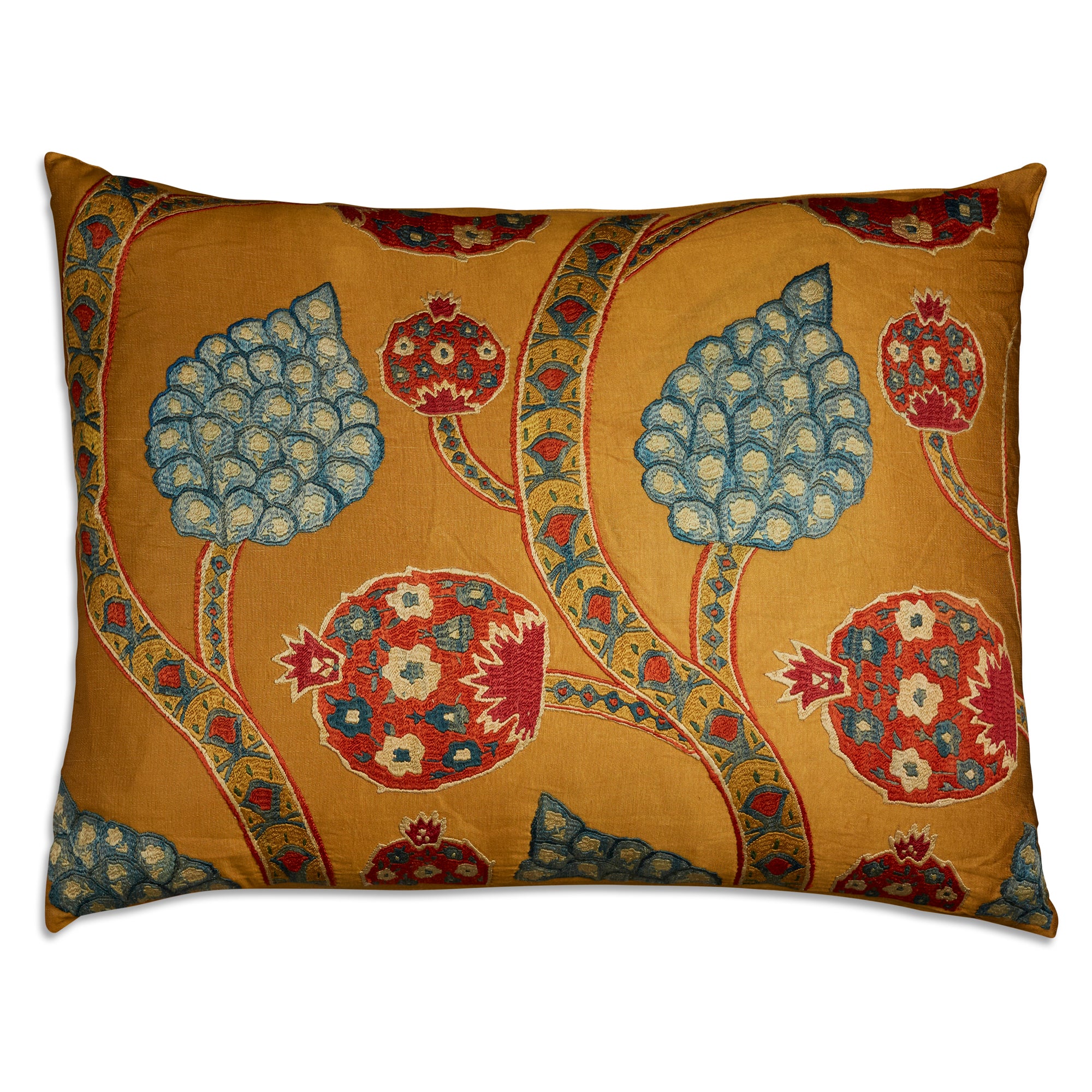 Large rectangular floral silk suzani embroidered cushion