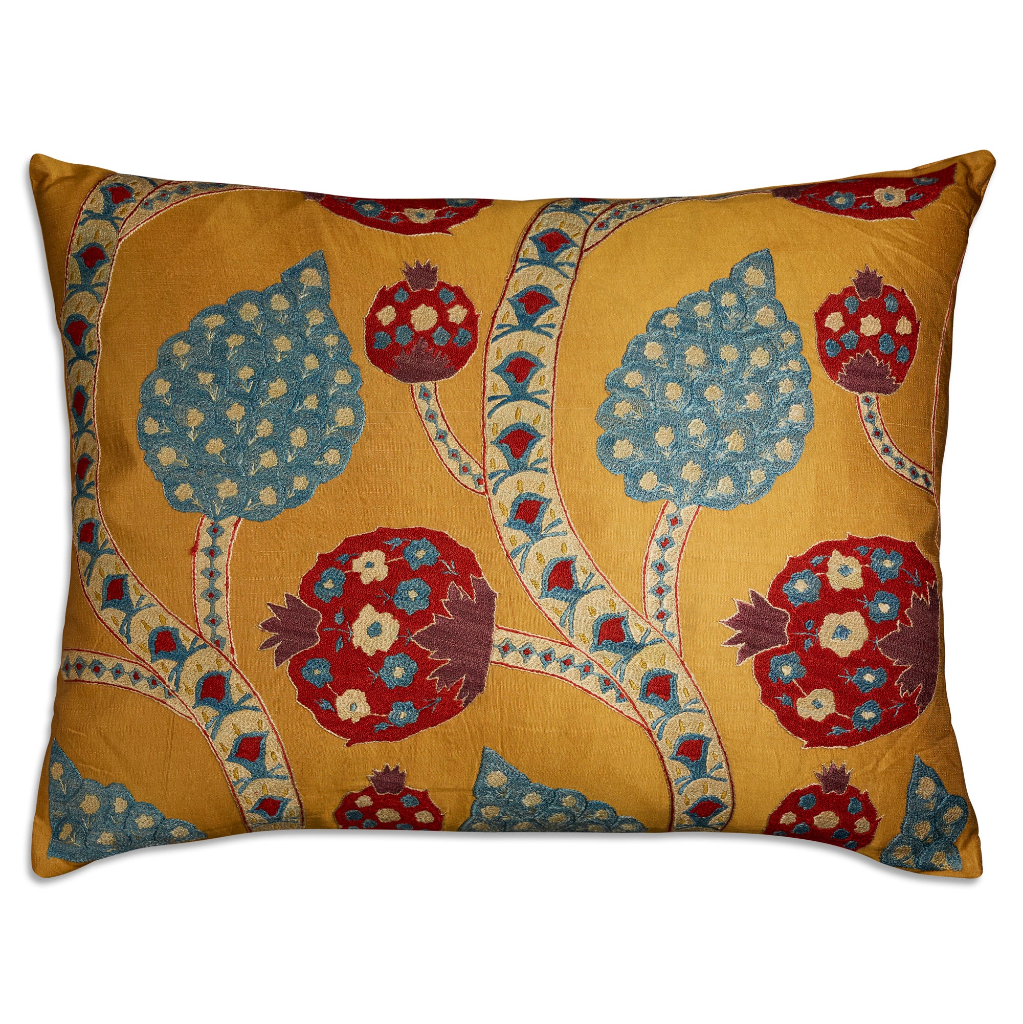 Large rectangular floral silk suzani embroidered cushion