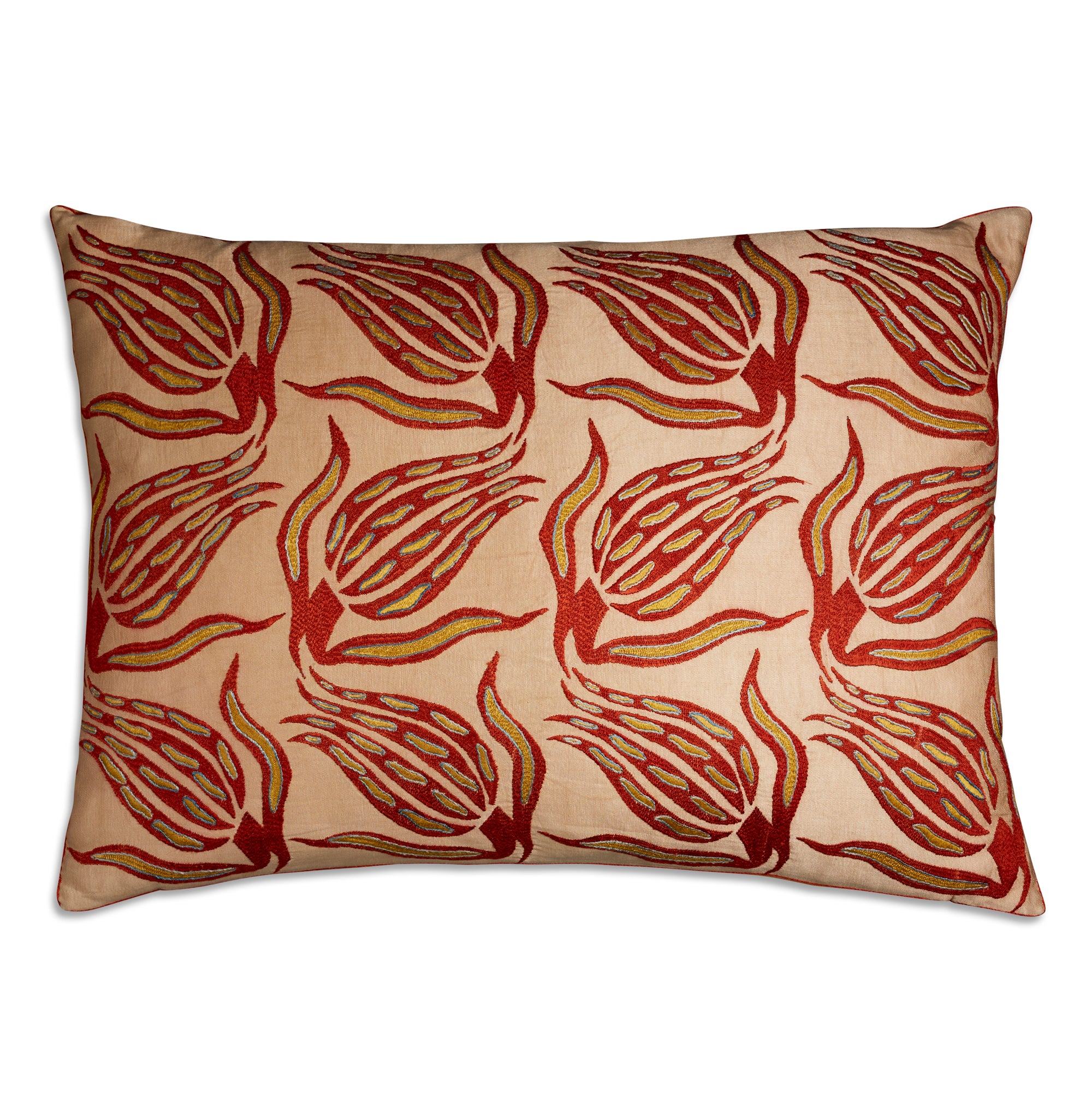 Rectangular floral silk suzani embroidered cushion