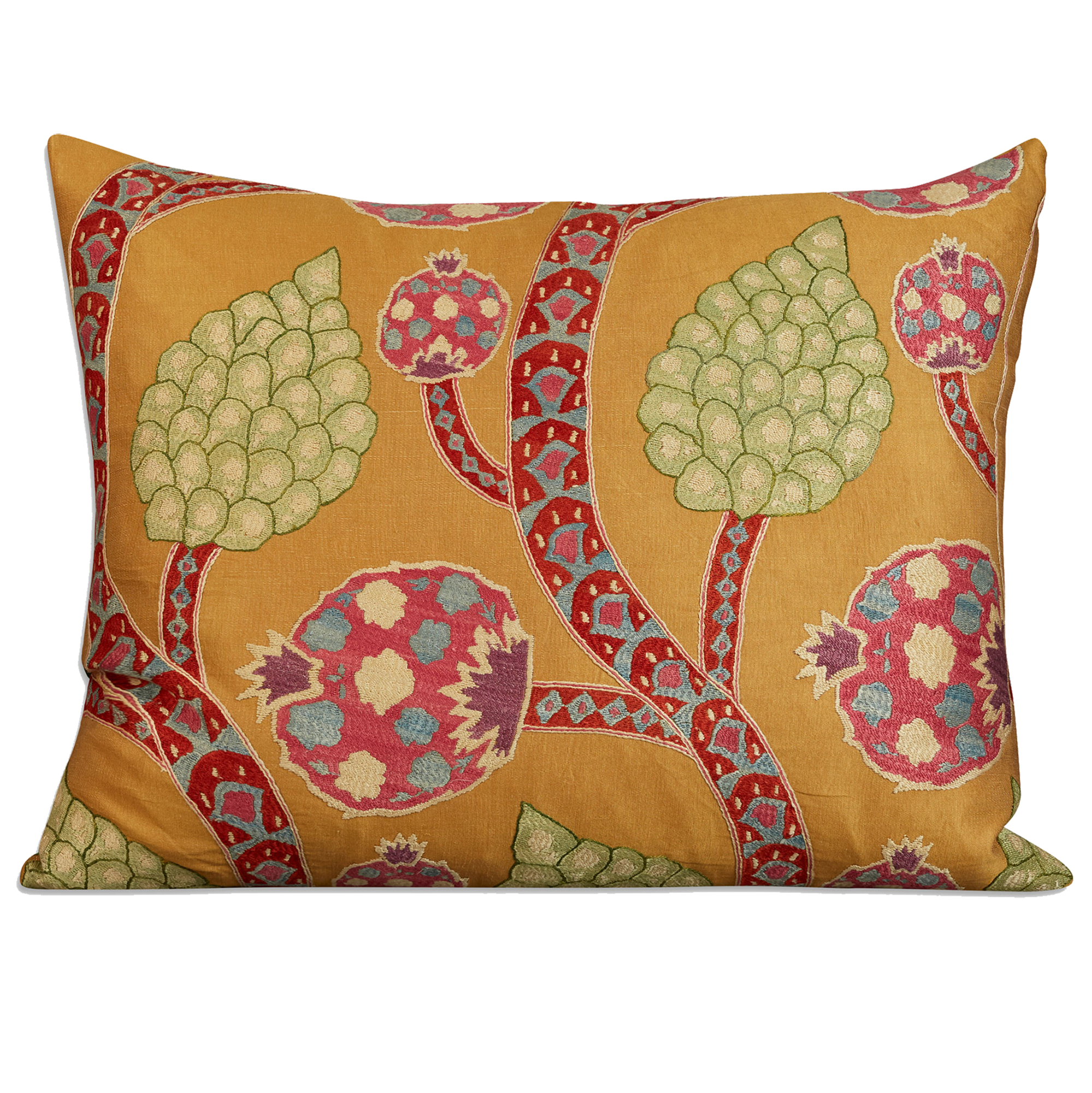 Large rectangular floral silk suzani embroidered cushion - pillow