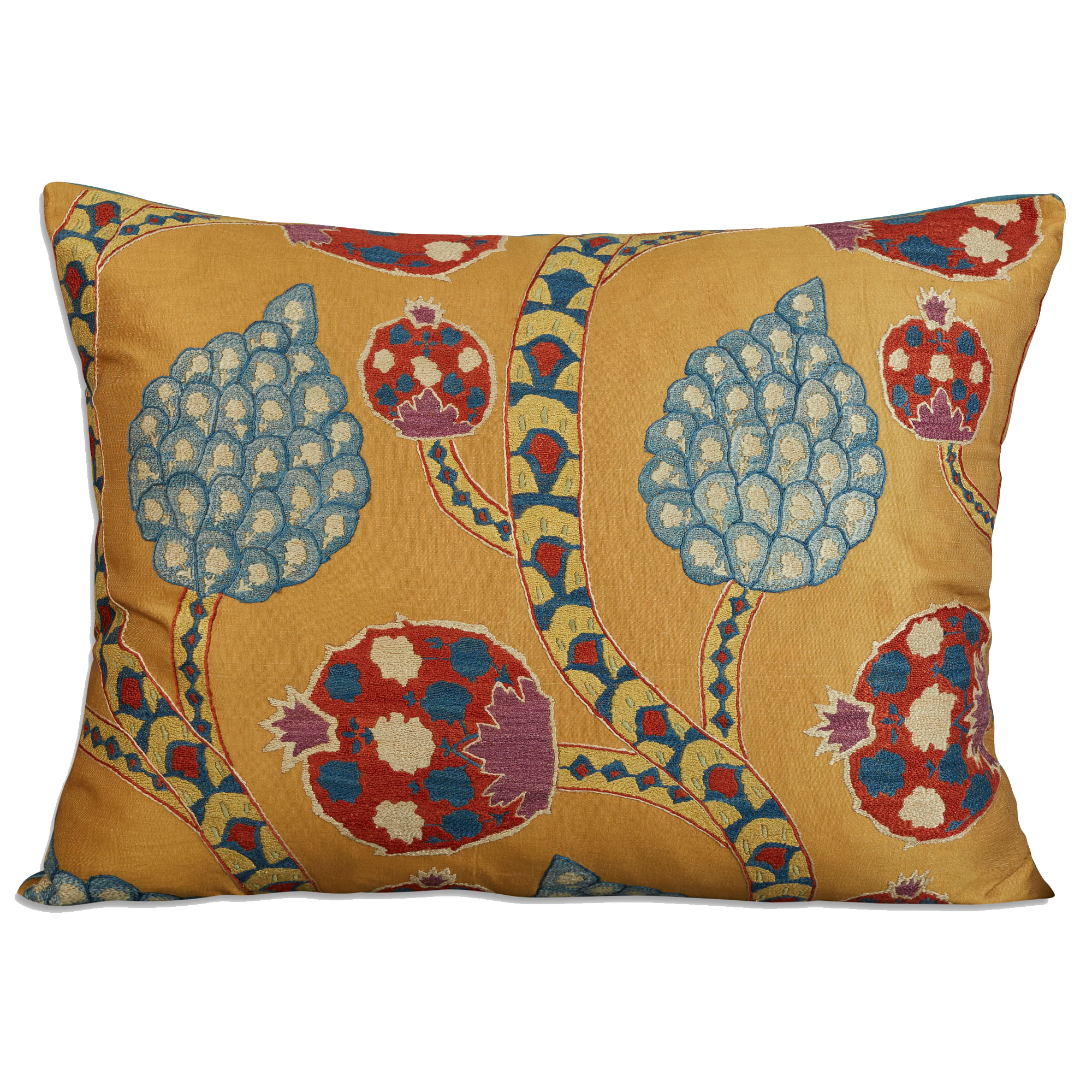 Large rectangular floral silk suzani embroidered cushion - pillow