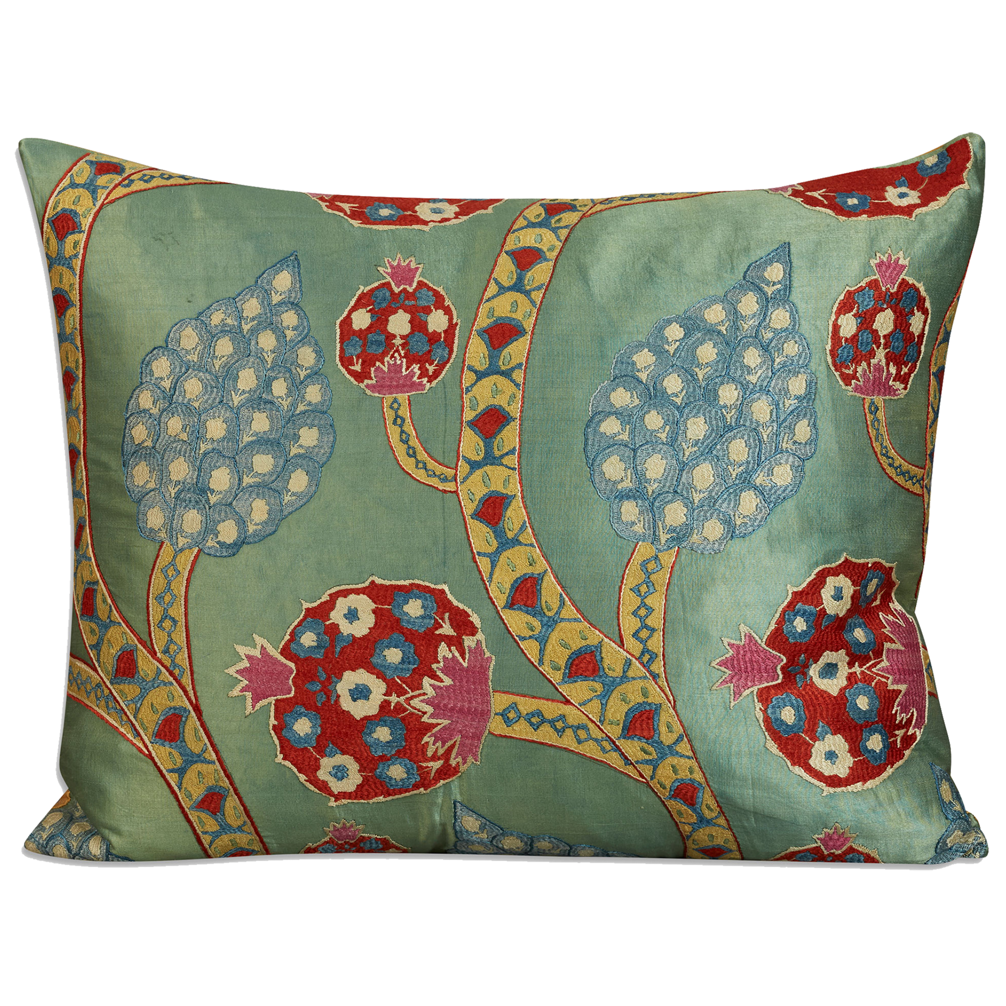 Large rectangular floral silk suzani embroidered cushion - pillow