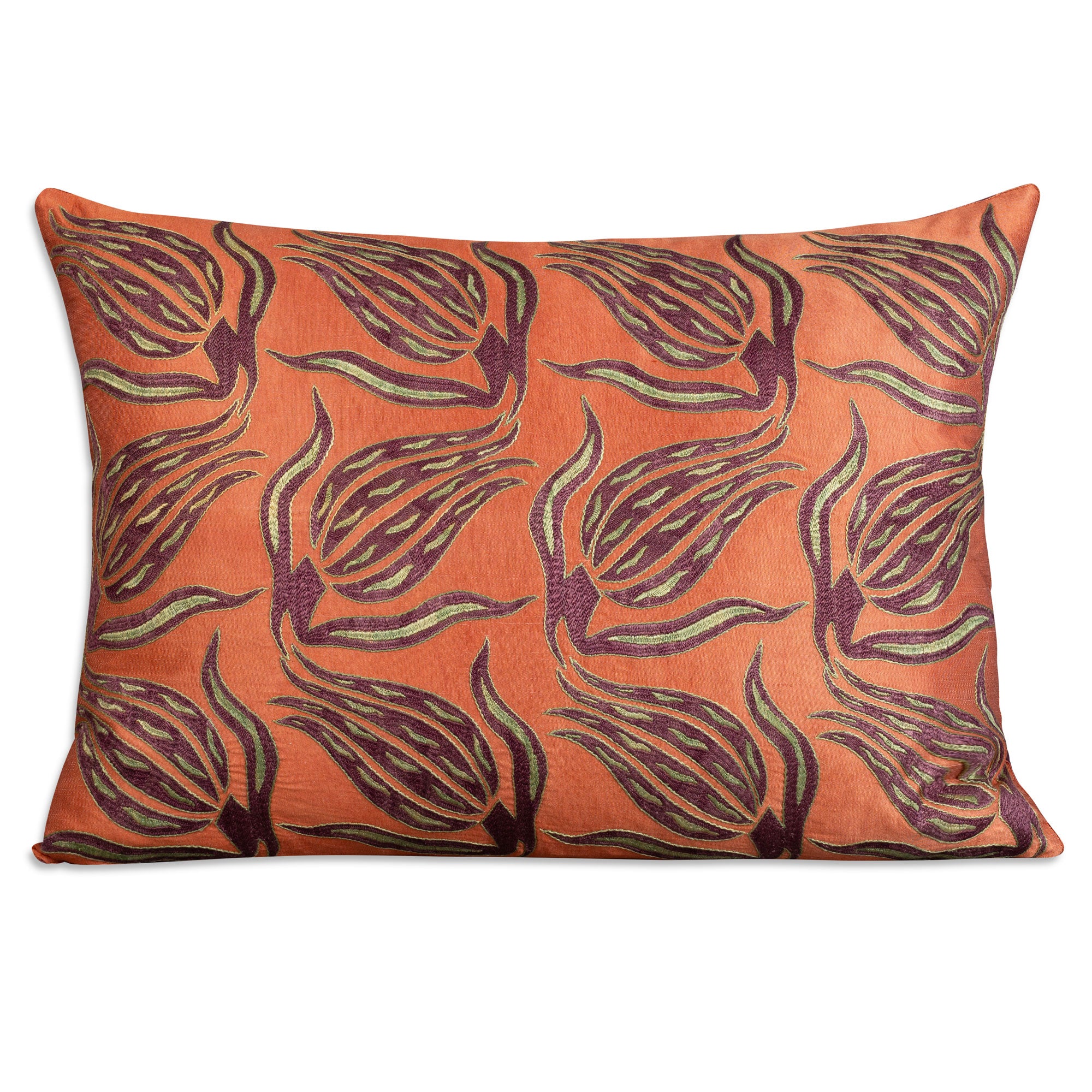 Rectangular floral silk suzani embroidered cushion - pillow