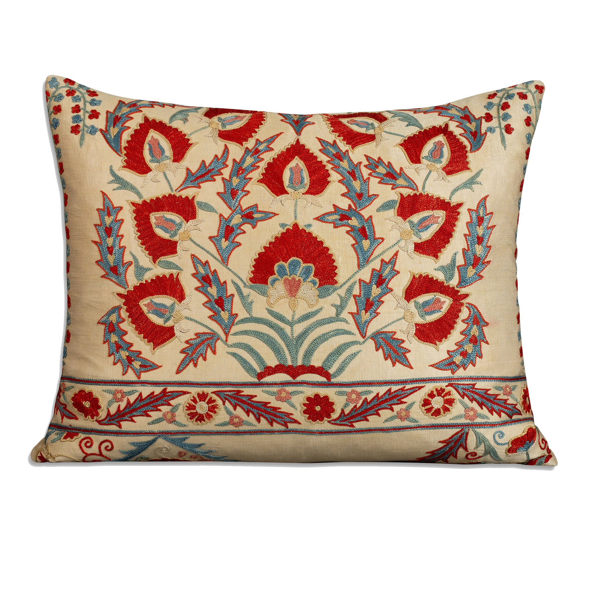 Rectangular floral silk suzani embroidered cushion - pillow