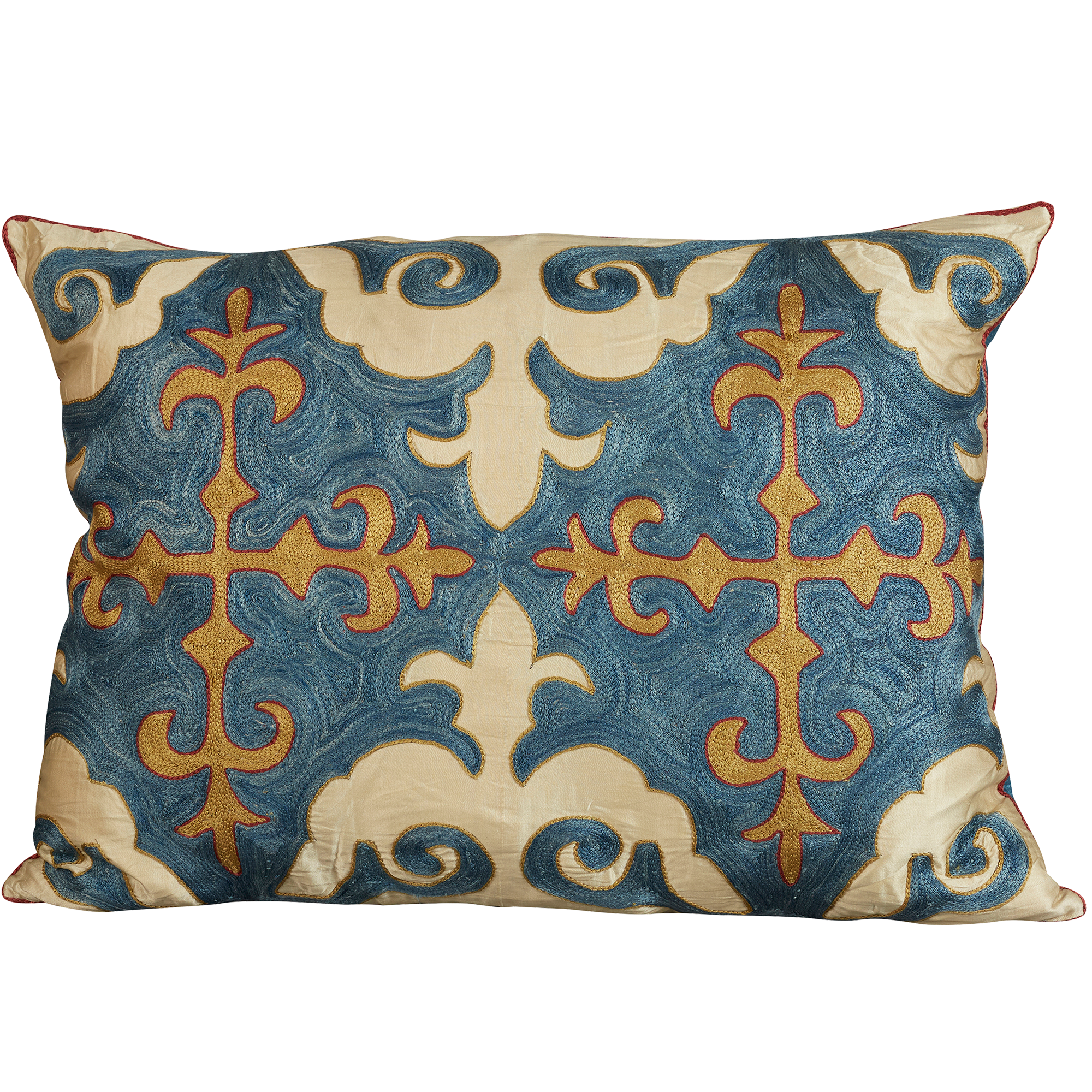 Rectangular silk suzani embroidered cushion- pillow with bold Ottoman design