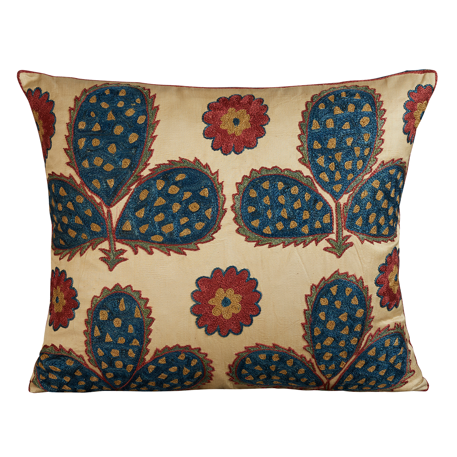 Rectangular floral silk suzani embroidered cushion - pillow