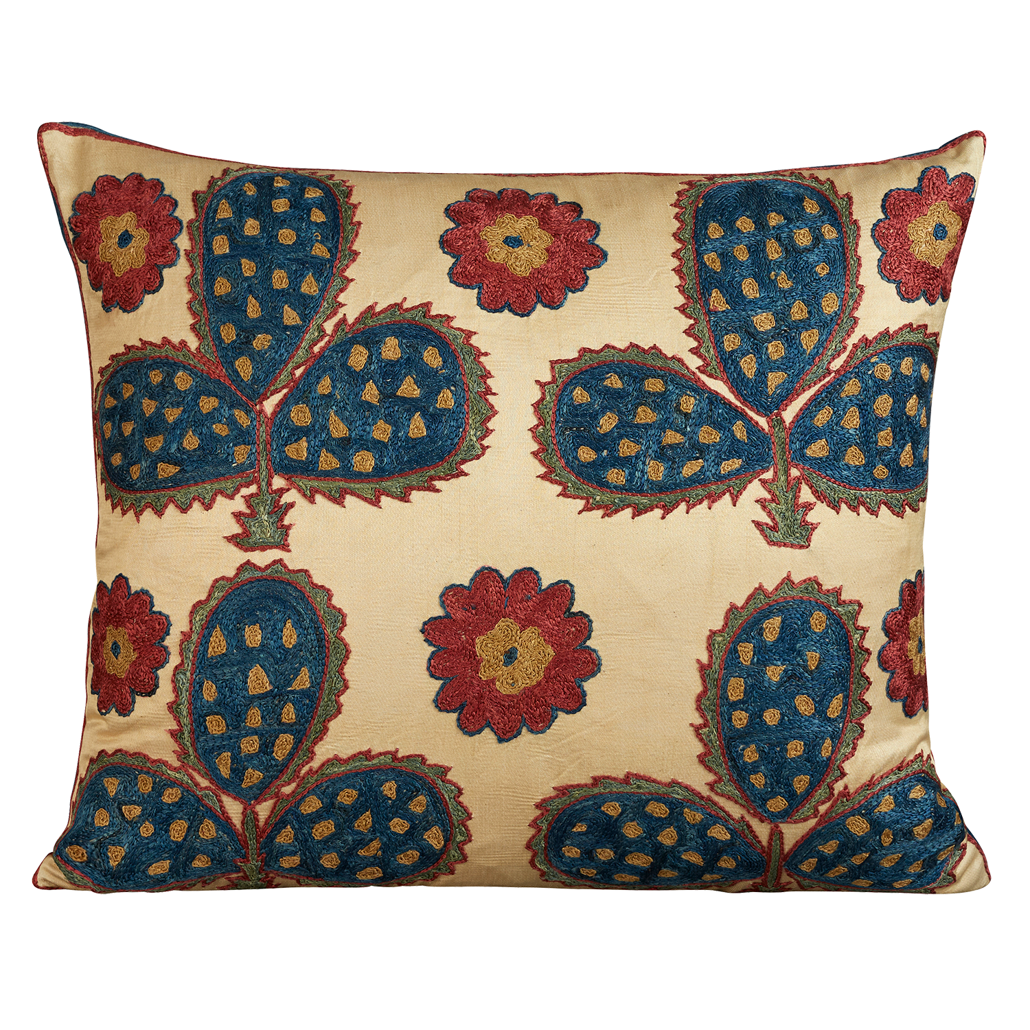 Rectangular floral silk suzani embroidered cushion - pillow