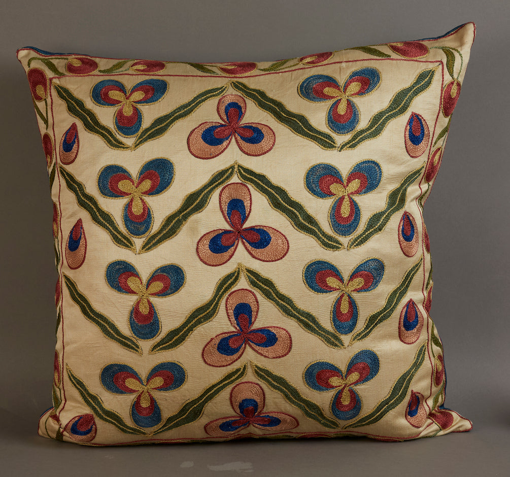 Square Cintamani design silk suzani embroidered cushion - pillow